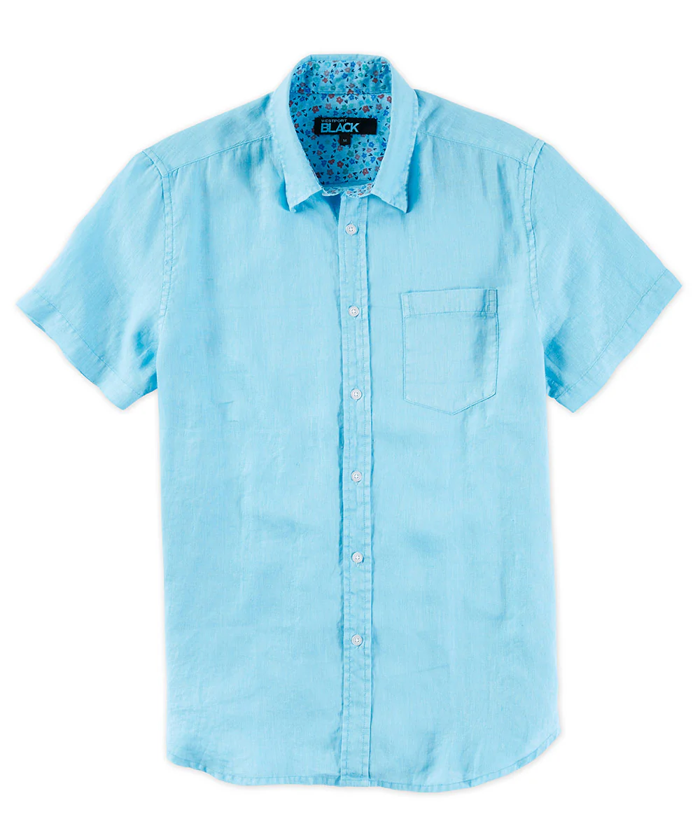 Westport Black Short Sleeve Solid Linen Sport Shirt - Image 2