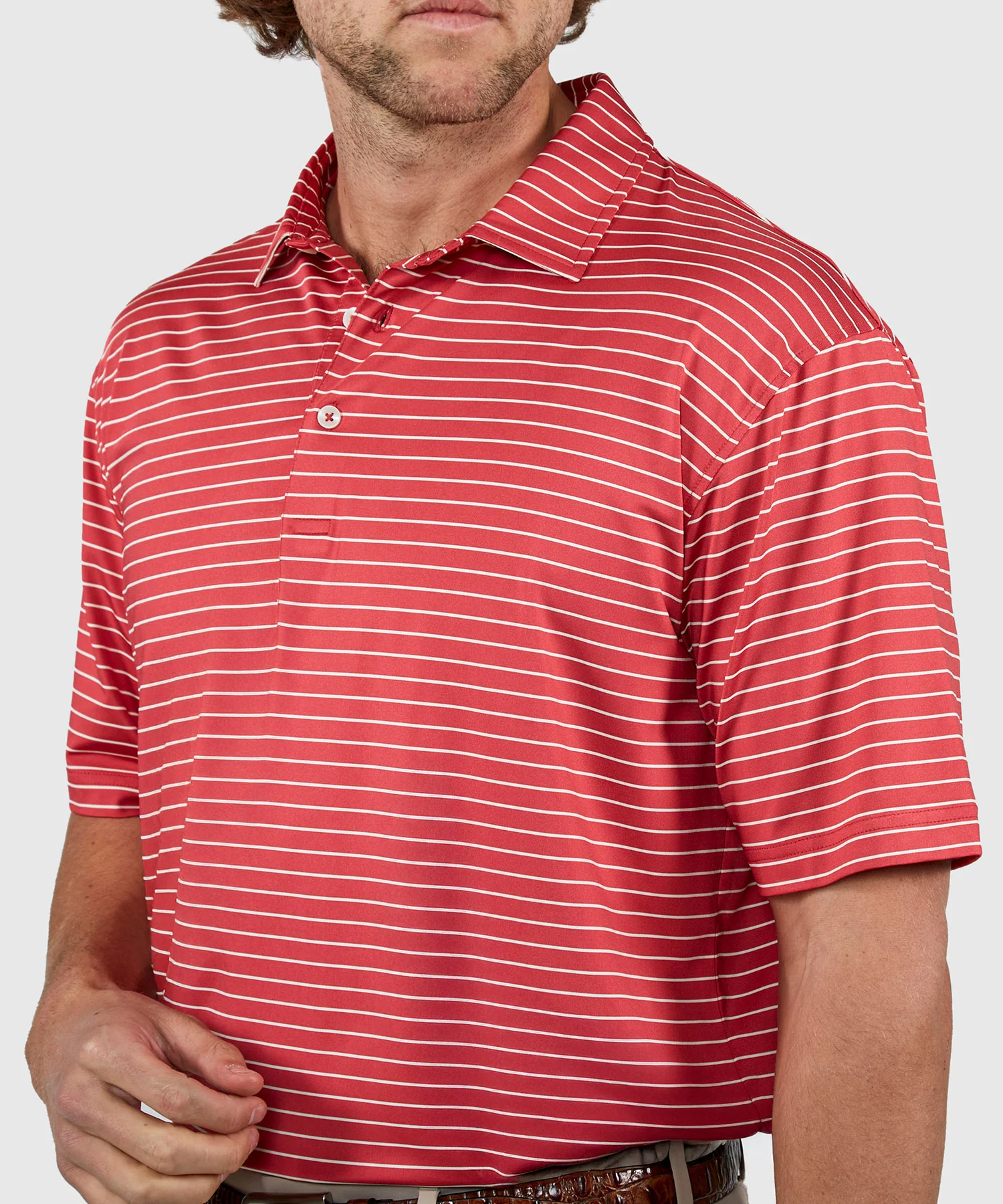 Westport Lifestyle Short Sleeve Stripe Polo Knit Shirt - Image 36
