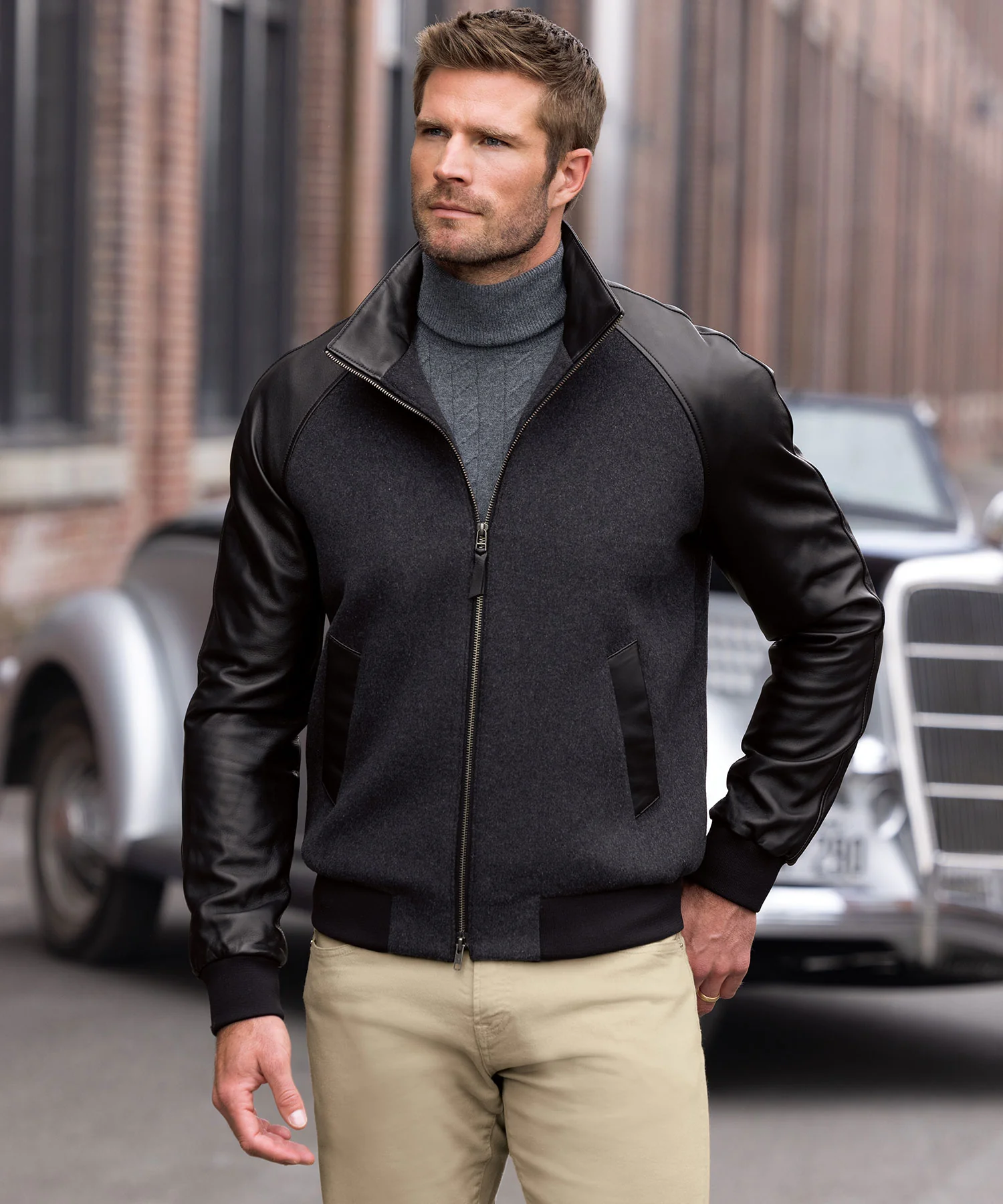 Westport Black Cashmere & Lambskin Bomber Jacket - Image 2