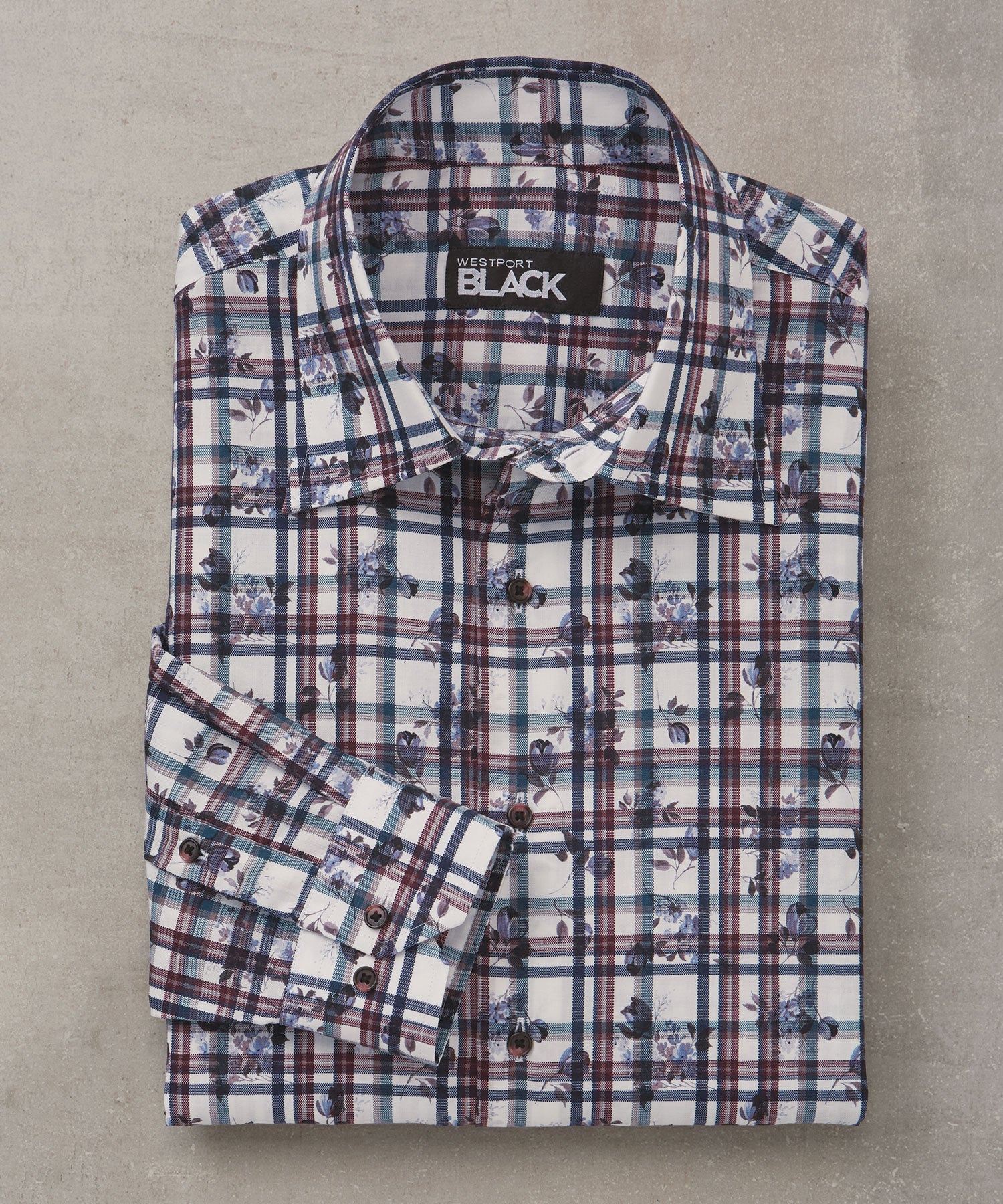 Westport Black Long Sleeve Spread Collar Floral Print Sport Shirt - Image 2