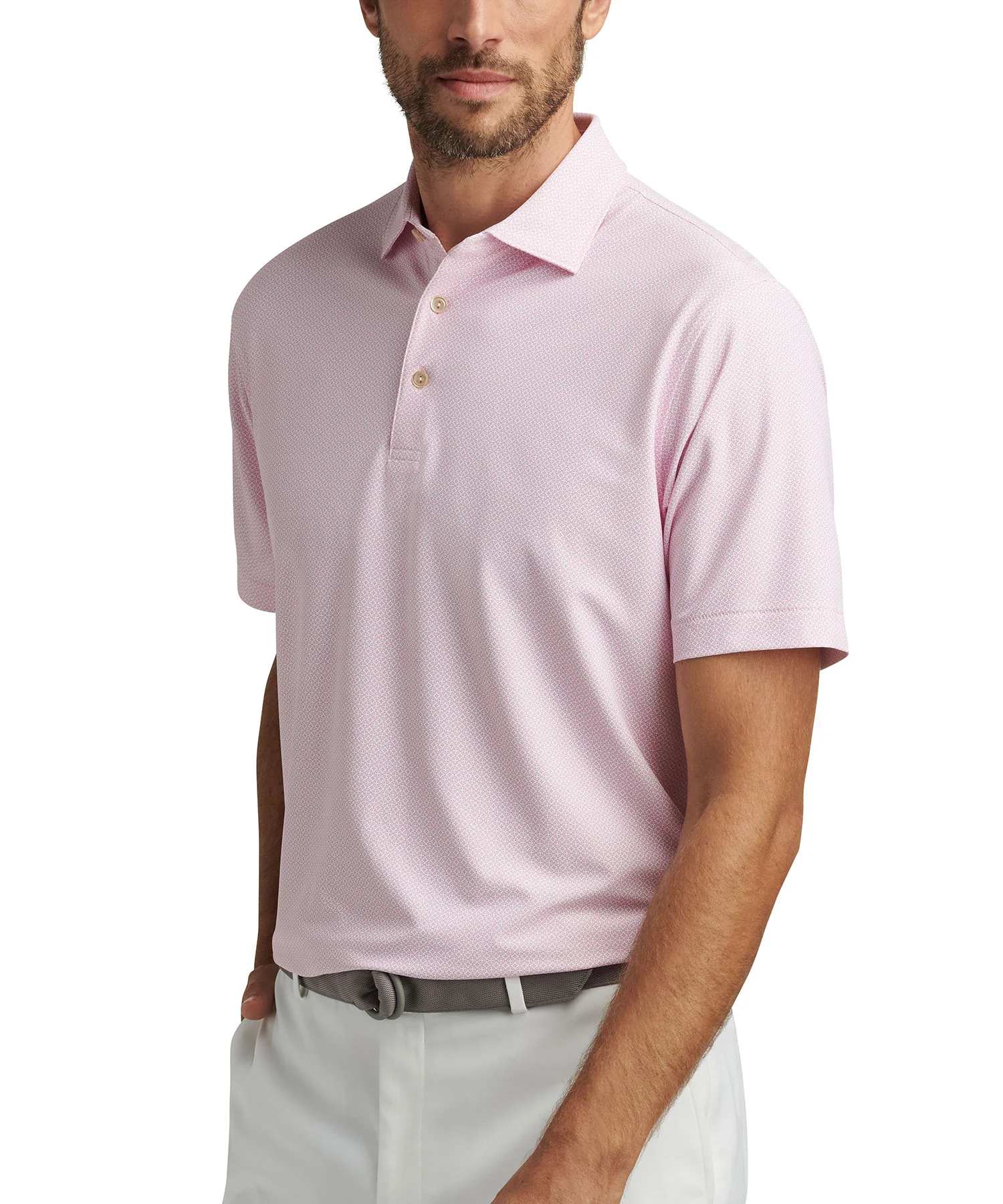 Peter Millar Short Sleeve Costa Geo Print Mesh Polo Knit Shirt - Image 2