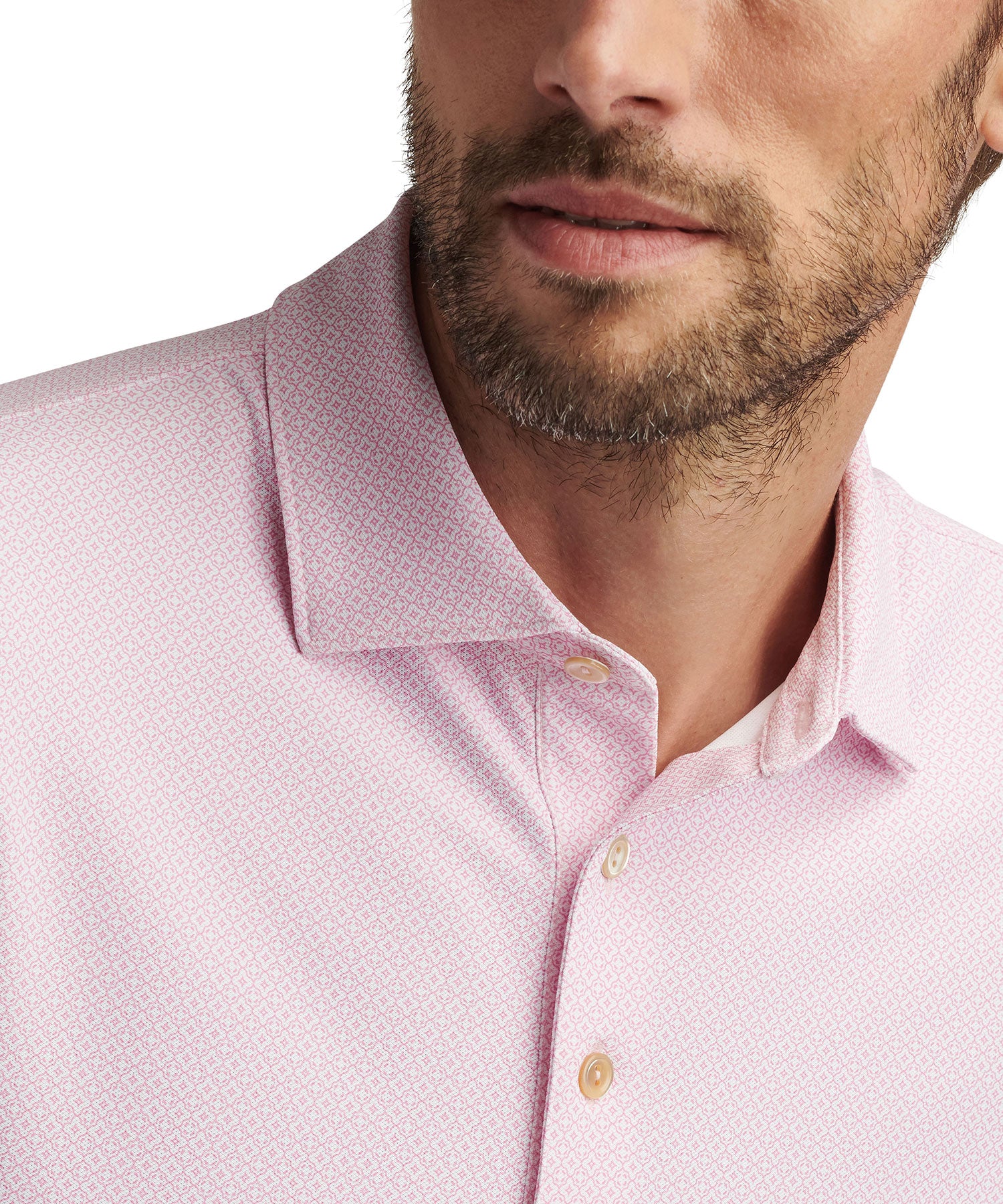 Peter Millar Short Sleeve Costa Geo Print Mesh Polo Knit Shirt - Image 4