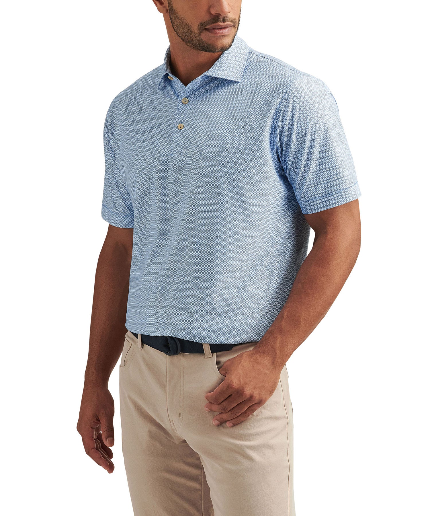 Peter Millar Short Sleeve Costa Geo Print Mesh Polo Knit Shirt - Image 7