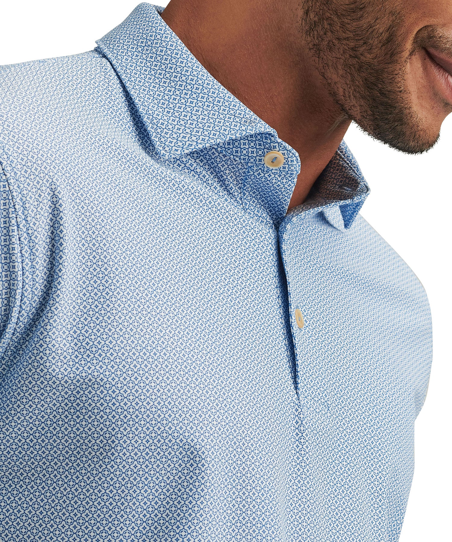 Peter Millar Short Sleeve Costa Geo Print Mesh Polo Knit Shirt - Image 9