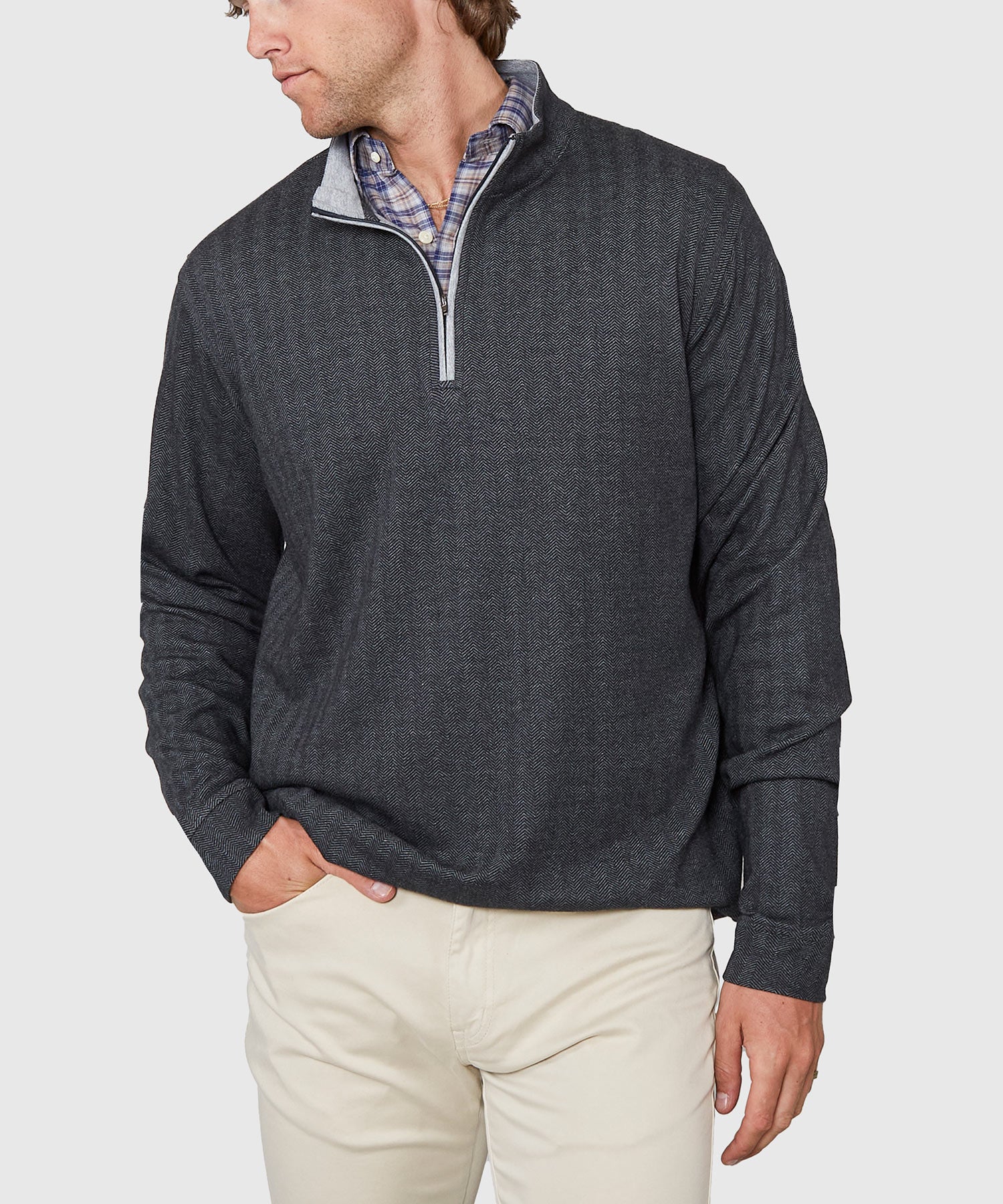 Westport Lifestyle Long Sleeve Herringbone Interlock Quarter Zip Pullover - Image 3