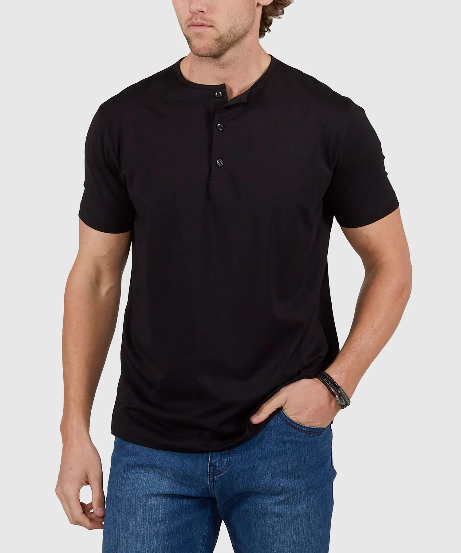 Westport No-Tuck Short Sleeve Cotton Performance Stretch Henley Knit Shirt - Image 5