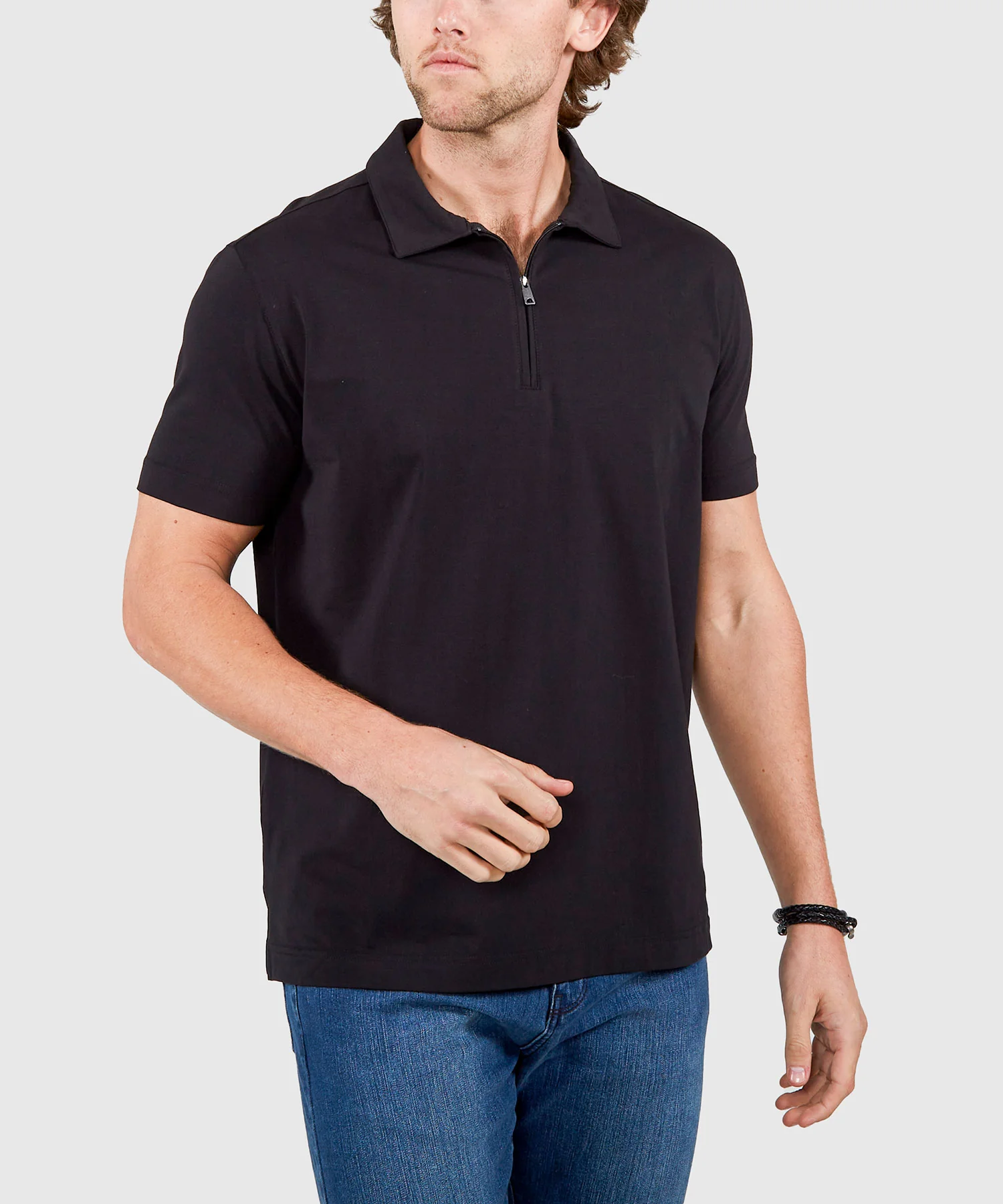 Westport No-Tuck Short Sleeve Cotton Performance Stretch Zip Polo - Image 3