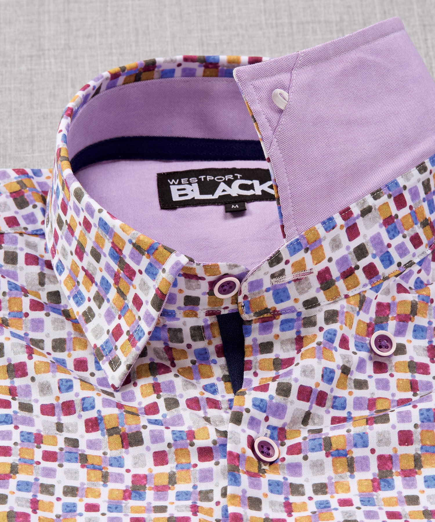Westport Black Short Sleeve Semi Spread Button Under Collar Print Sport Shirt - Image 3