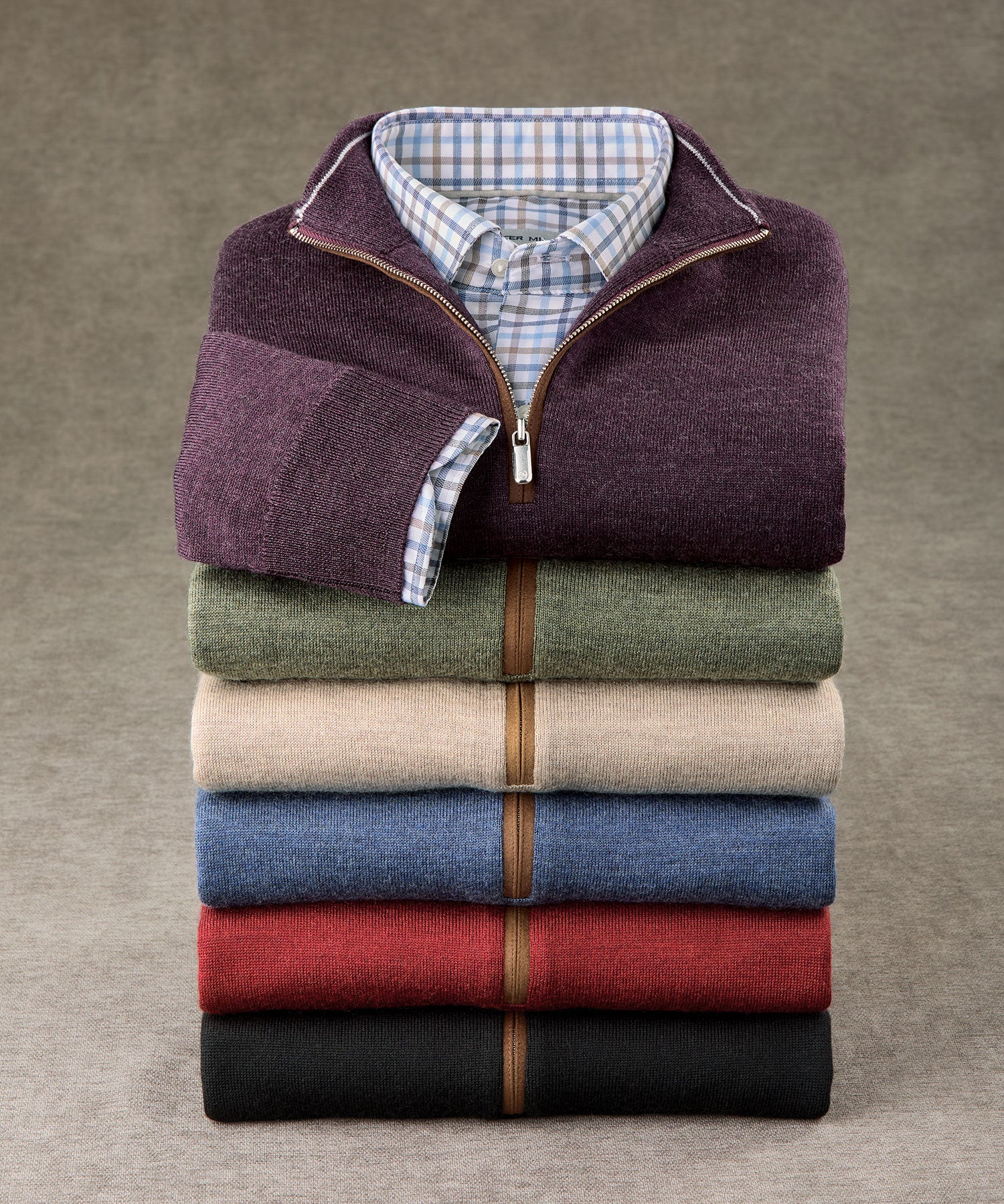 Peter Millar Long Sleeve Autumn Crest Suede Trim Quarter Zip Pullover - Image 2