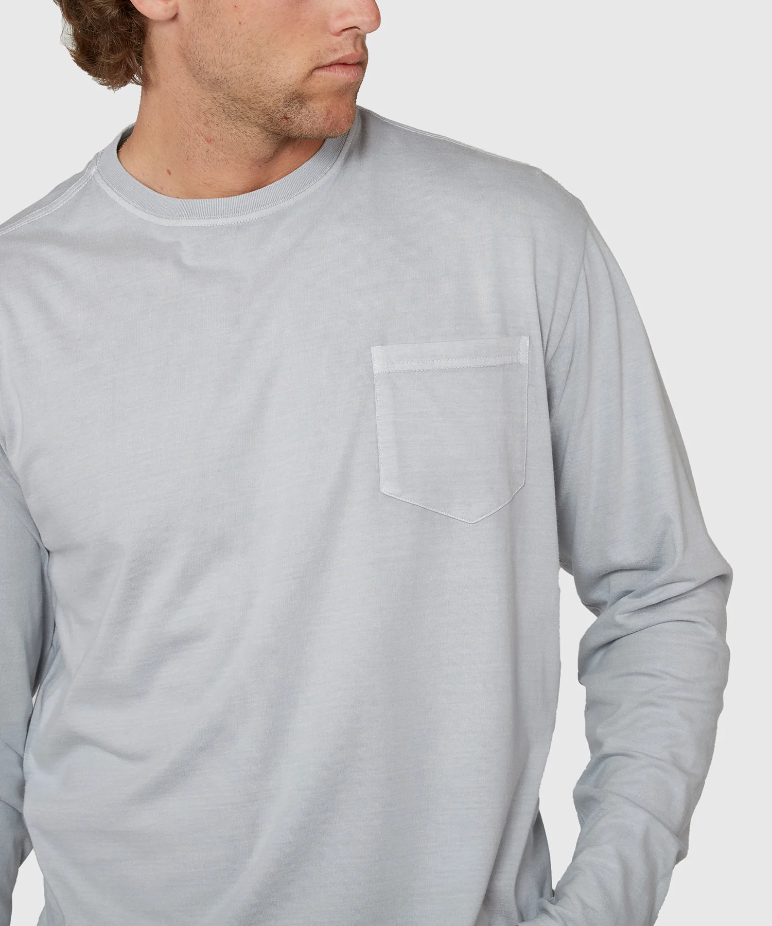 Westport Lifestyle Long Sleeve Ocean Washed Crew Neck Pocket T-Shirt - Image 17