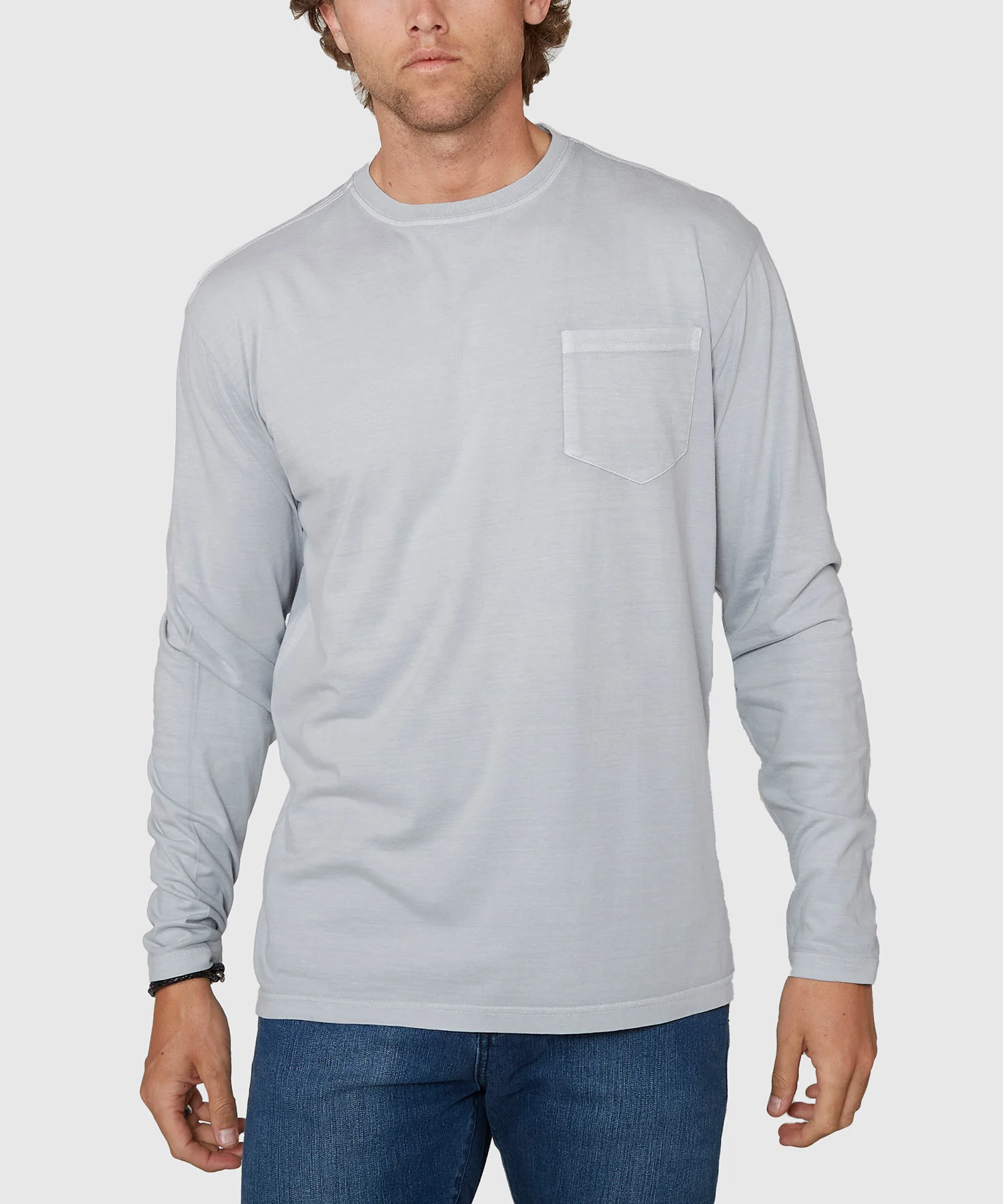 Westport Lifestyle Long Sleeve Ocean Washed Crew Neck Pocket T-Shirt - Image 18