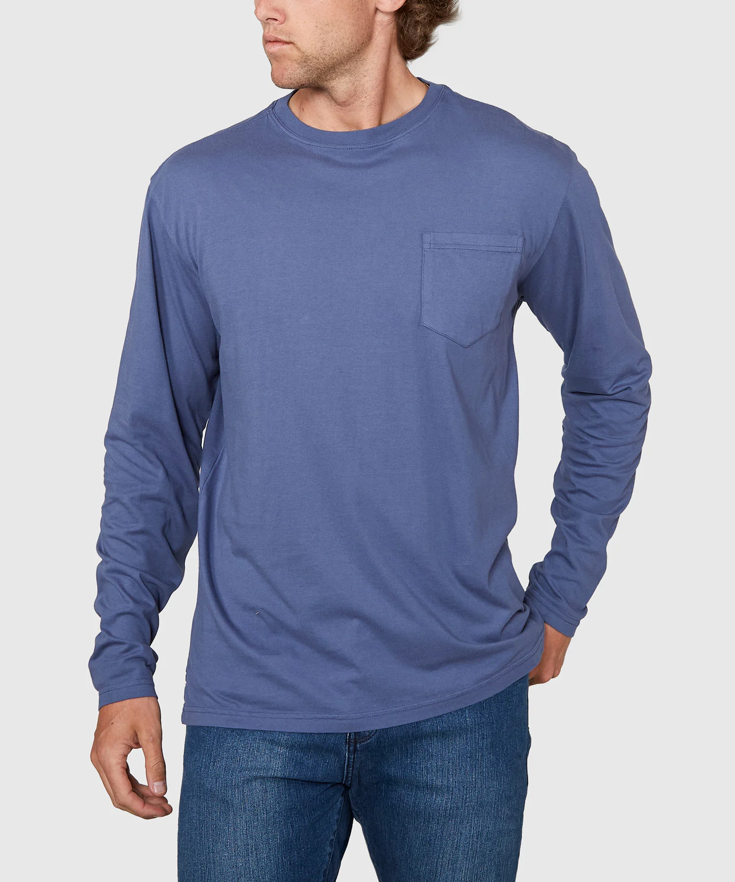 Westport Lifestyle Long Sleeve Ocean Washed Crew Neck Pocket T-Shirt - Image 25