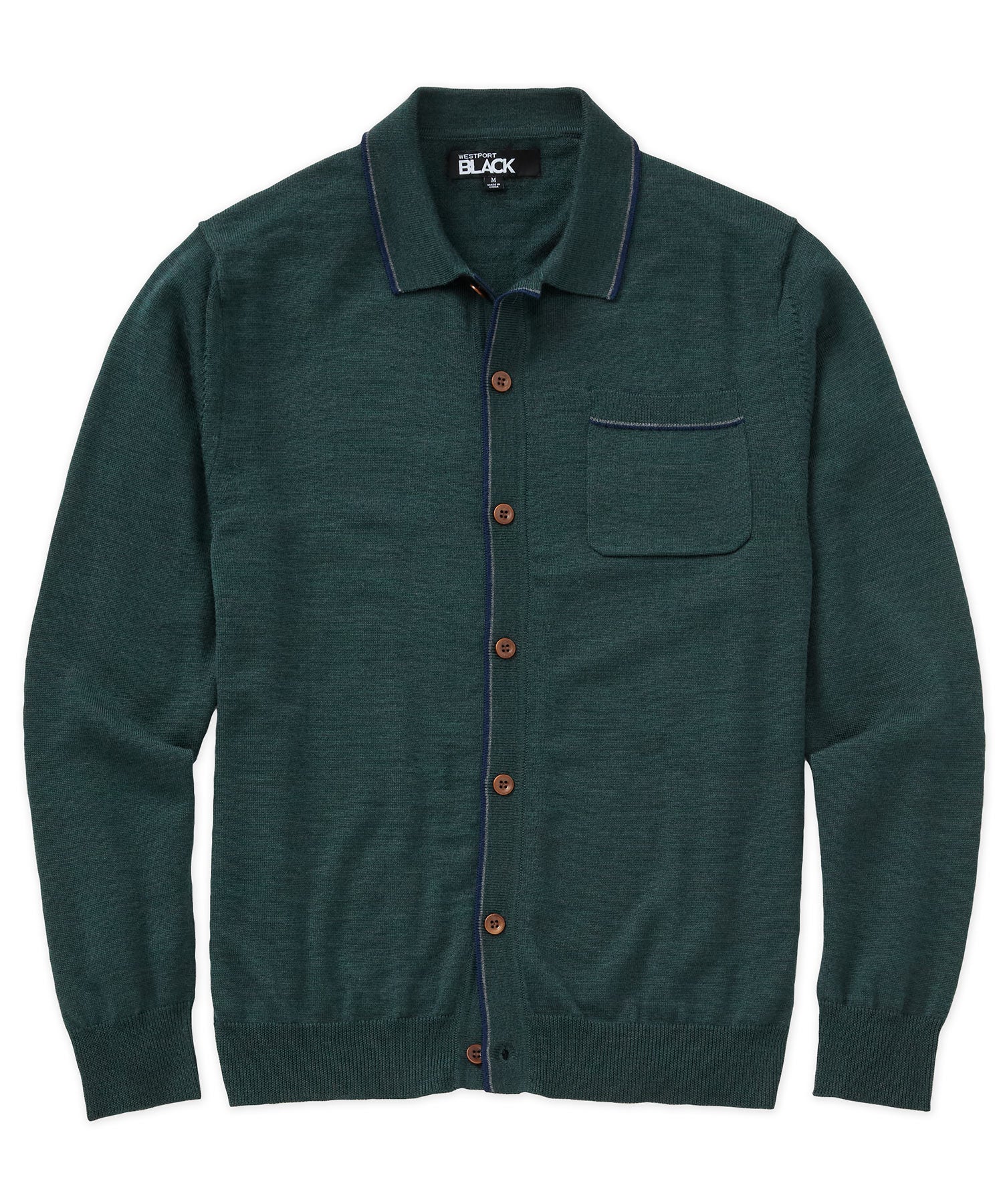 Westport Black Long Sleeve Sparks Retro Tipped Button Front Polo