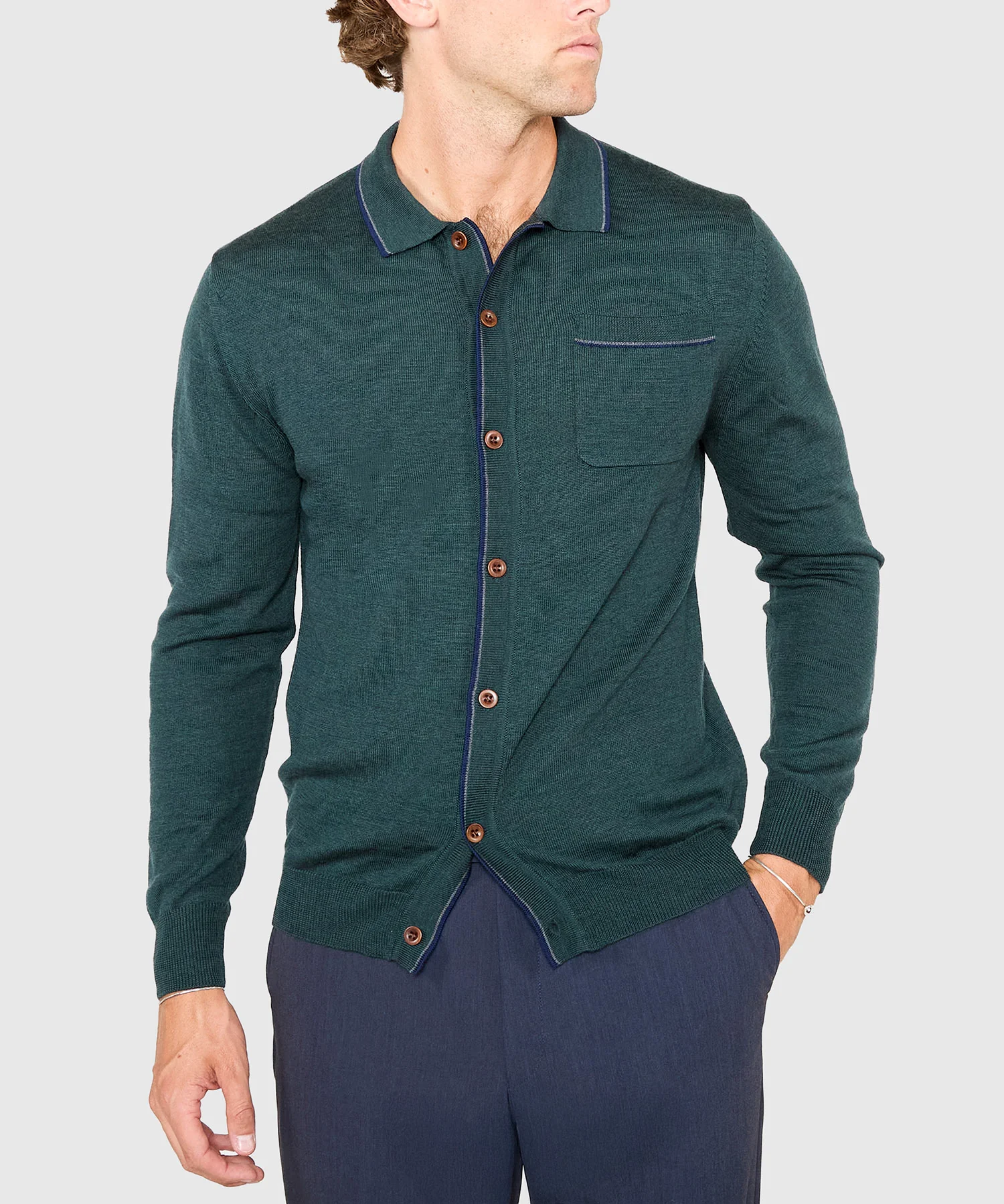 Westport Black Long Sleeve Sparks Retro Tipped Button Front Polo - Image 2