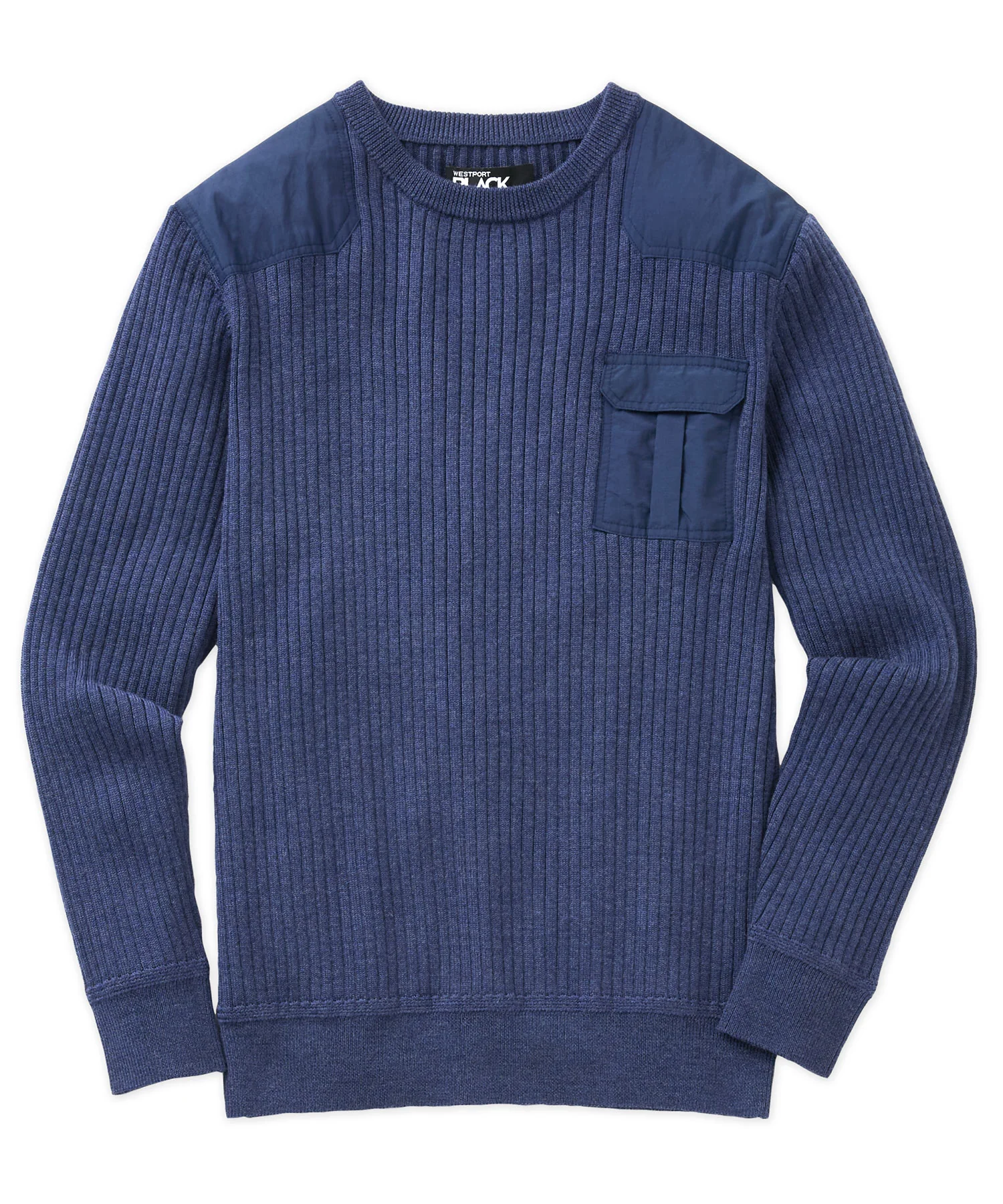 Westport Black Ribbed Military Crew Neck Pullover