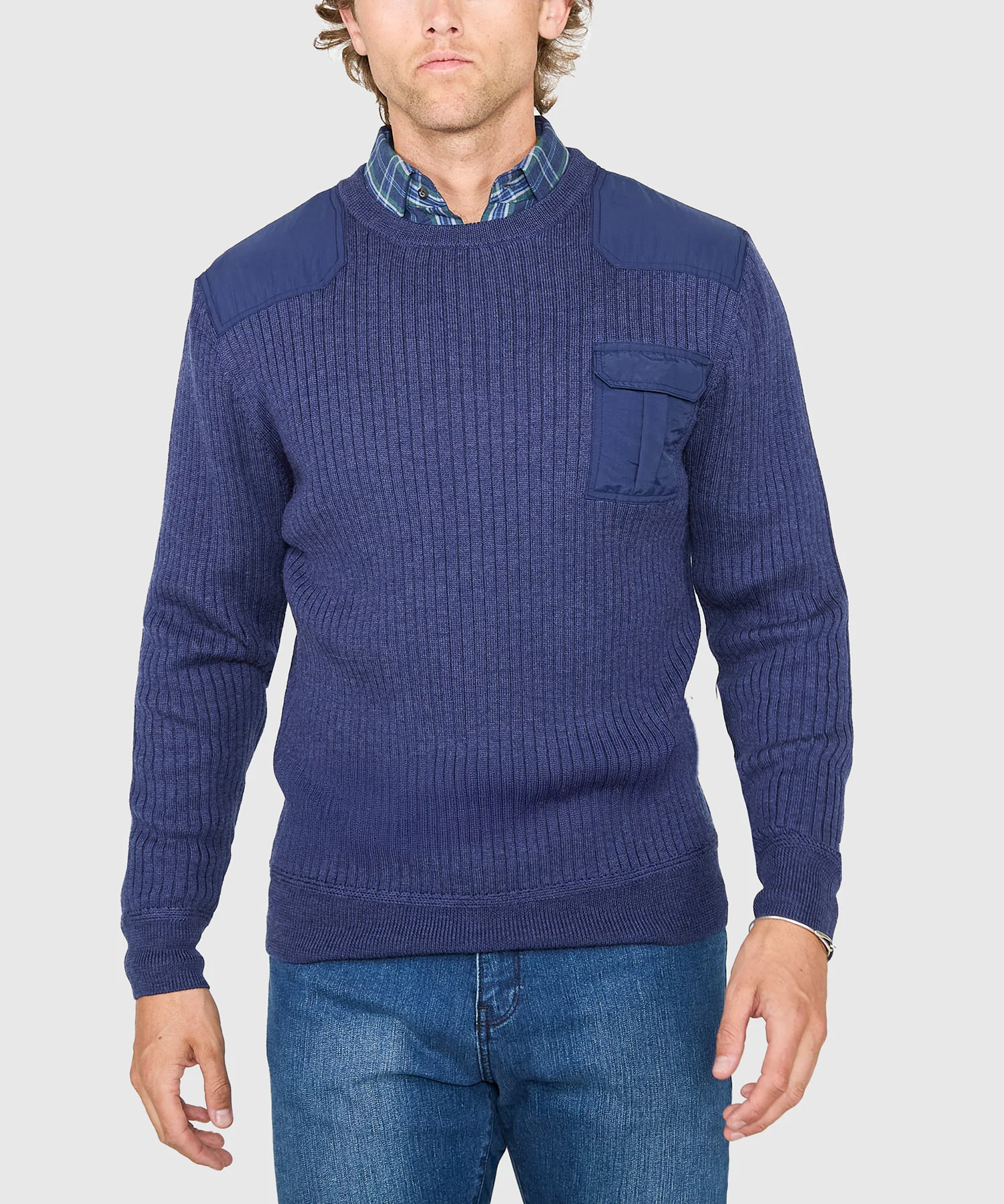 Westport Black Ribbed Military Crew Neck Pullover - Image 2