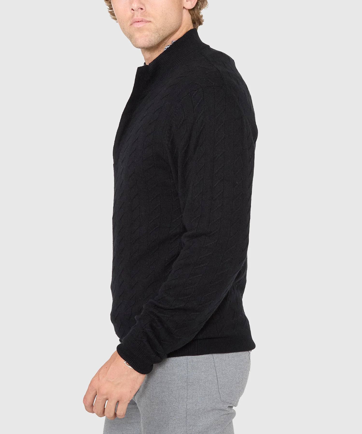 Westport Black Long Sleeve Monaco Cable Knit Button Mock Pullover Sweater - Image 14