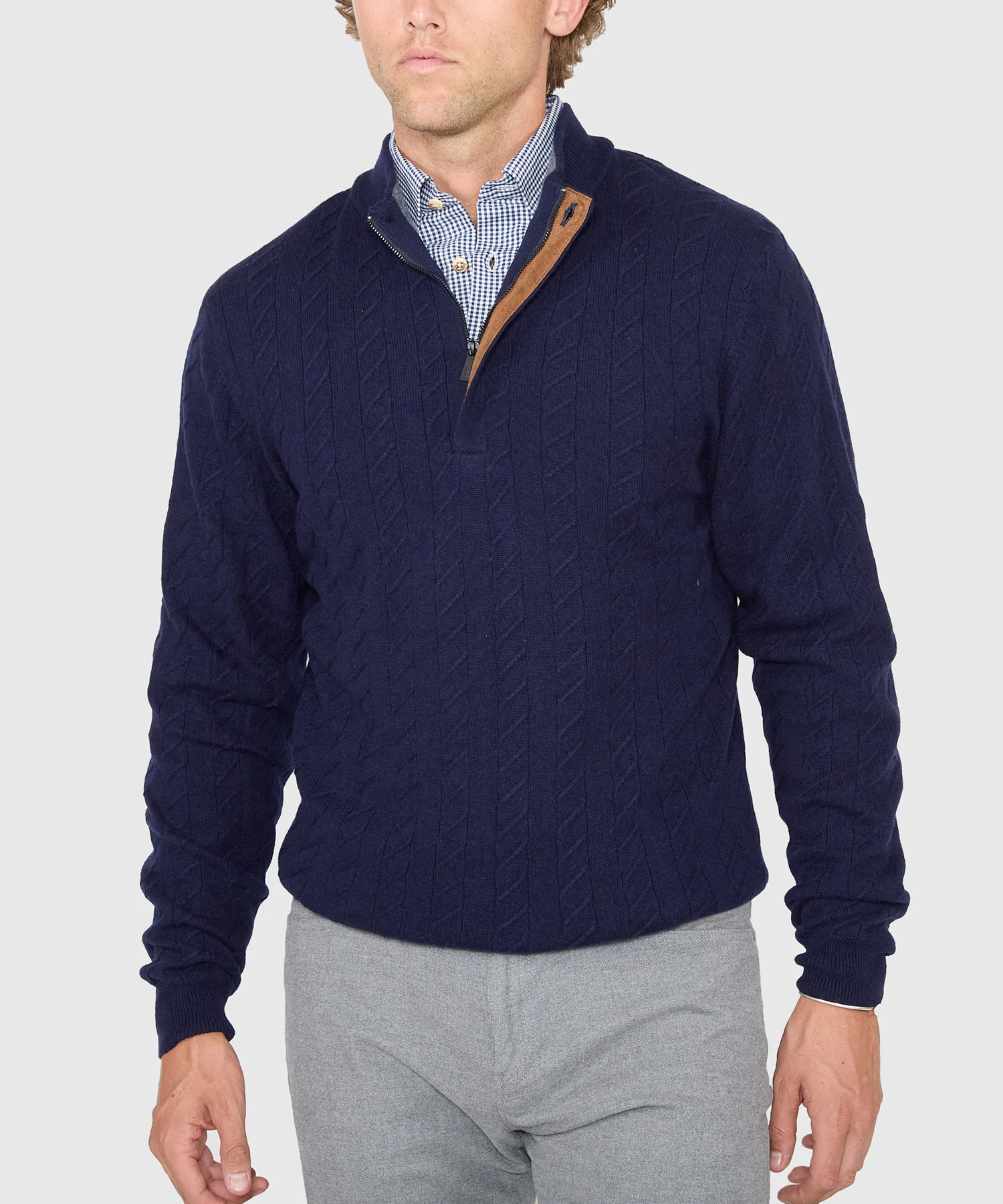 Westport Black Long Sleeve Monaco Cable Knit Button Mock Pullover Sweater - Image 7