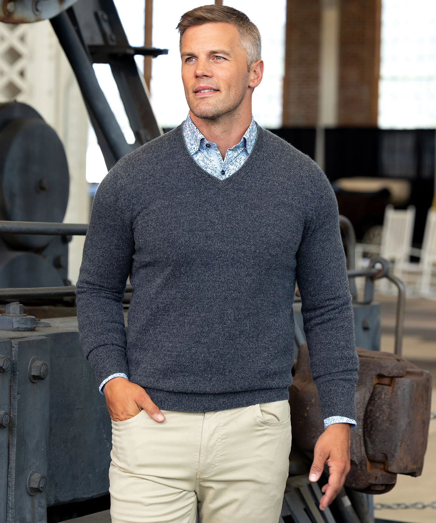 Westport Black Carmichael Cashmere Blend Mouline V-Neck Sweater - Image 2
