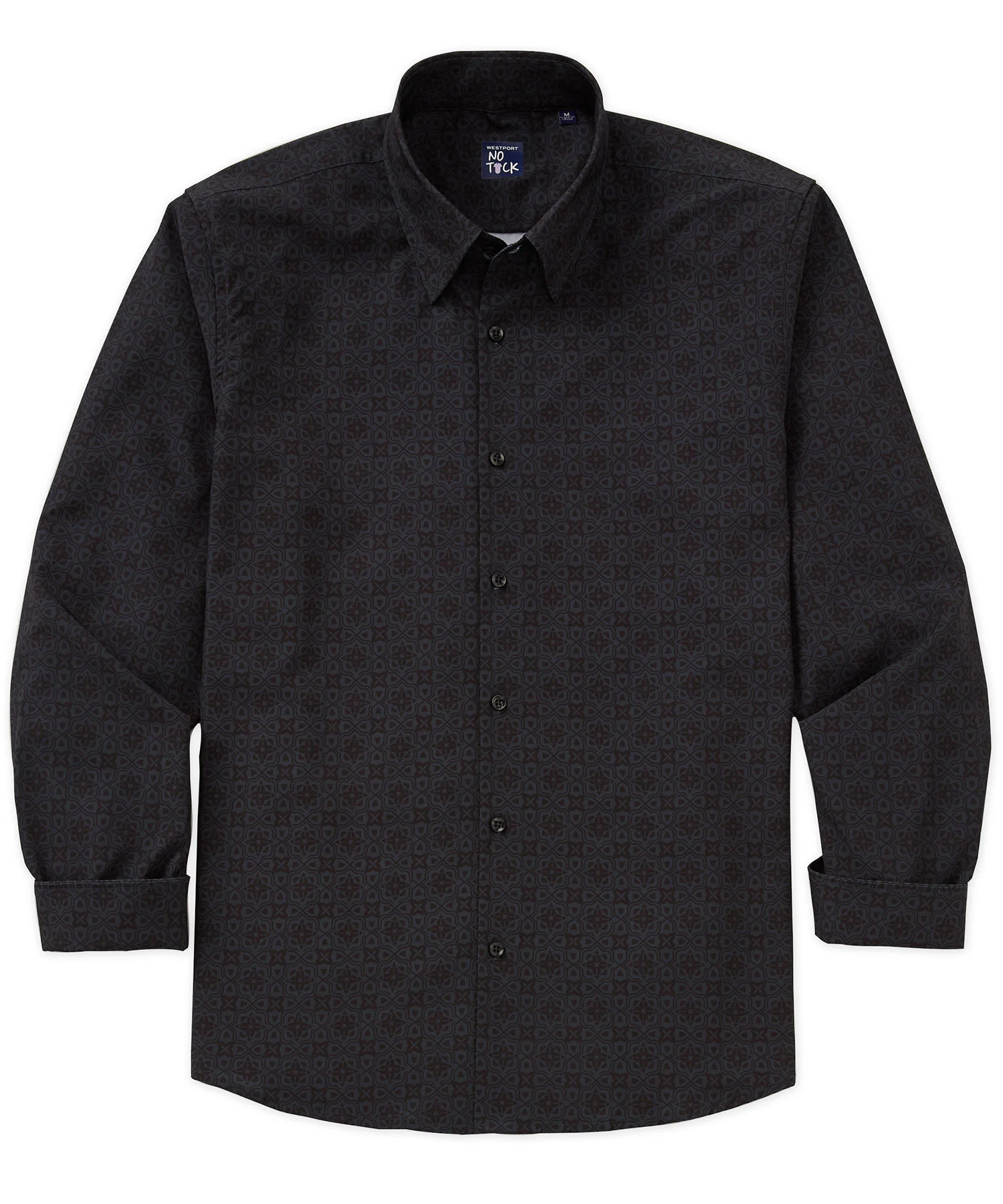 Westport No-Tuck Long Sleeve Button Under Spread Collar Geo Print Stretch Performance Sport Shirt