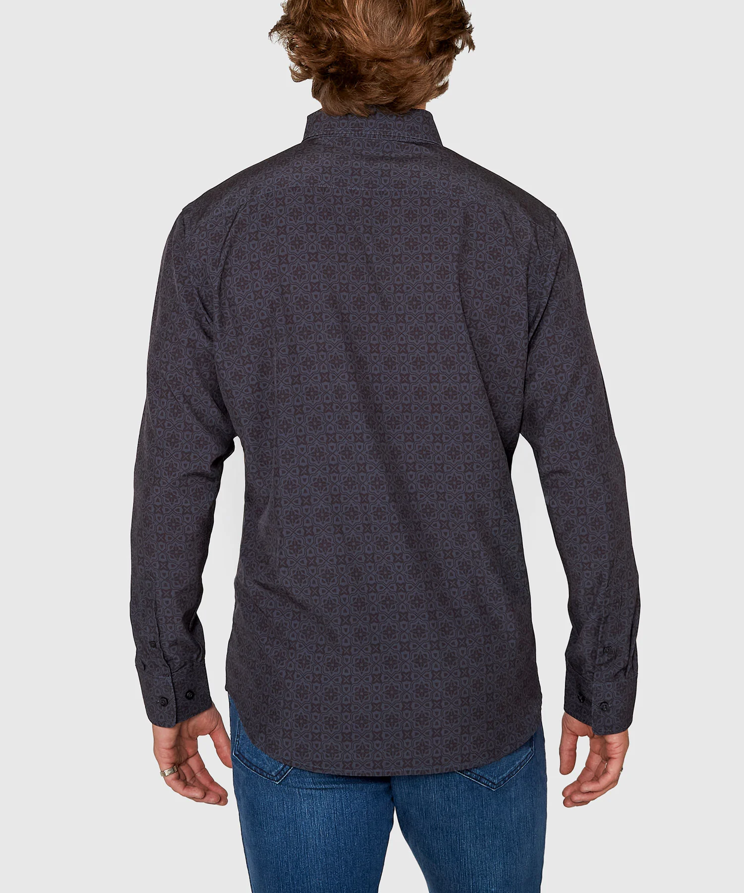 Westport No-Tuck Long Sleeve Button Under Spread Collar Geo Print Stretch Performance Sport Shirt - Image 5