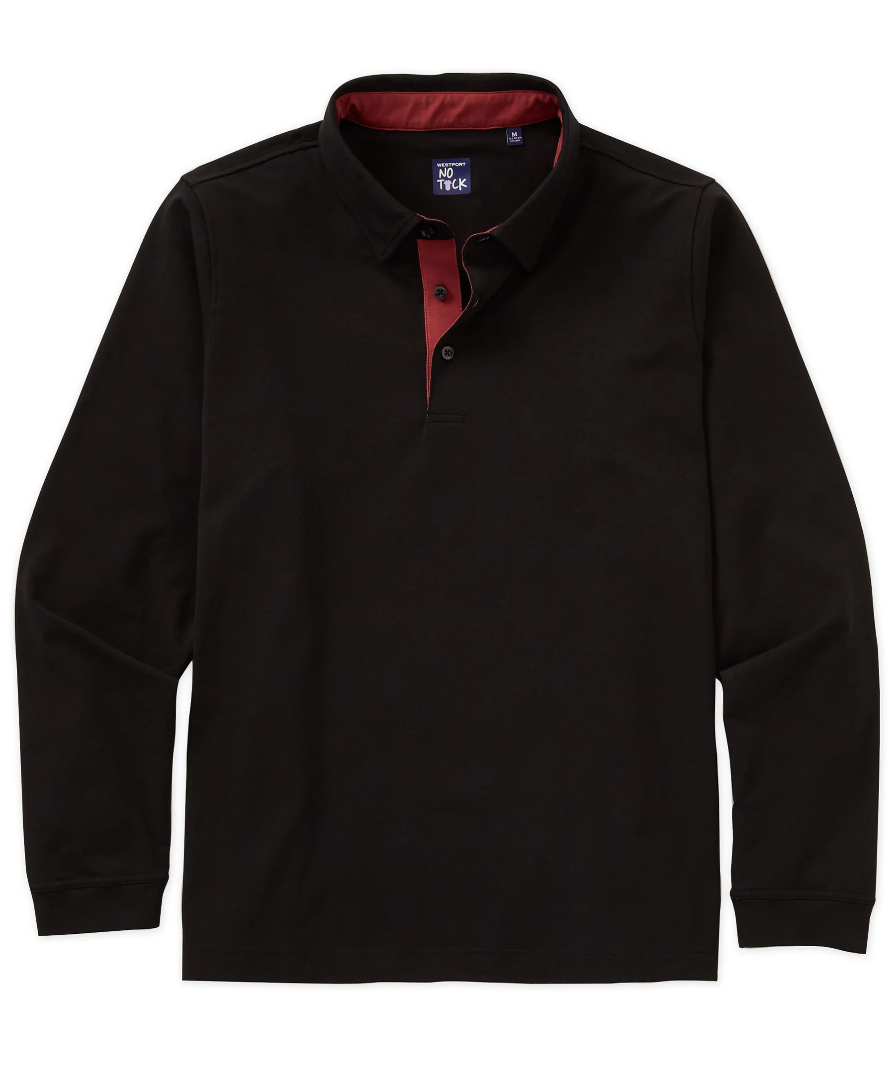 Westport No-Tuck Long Sleeve Stretch Cotton Rich Contrast Trim Placket Polo