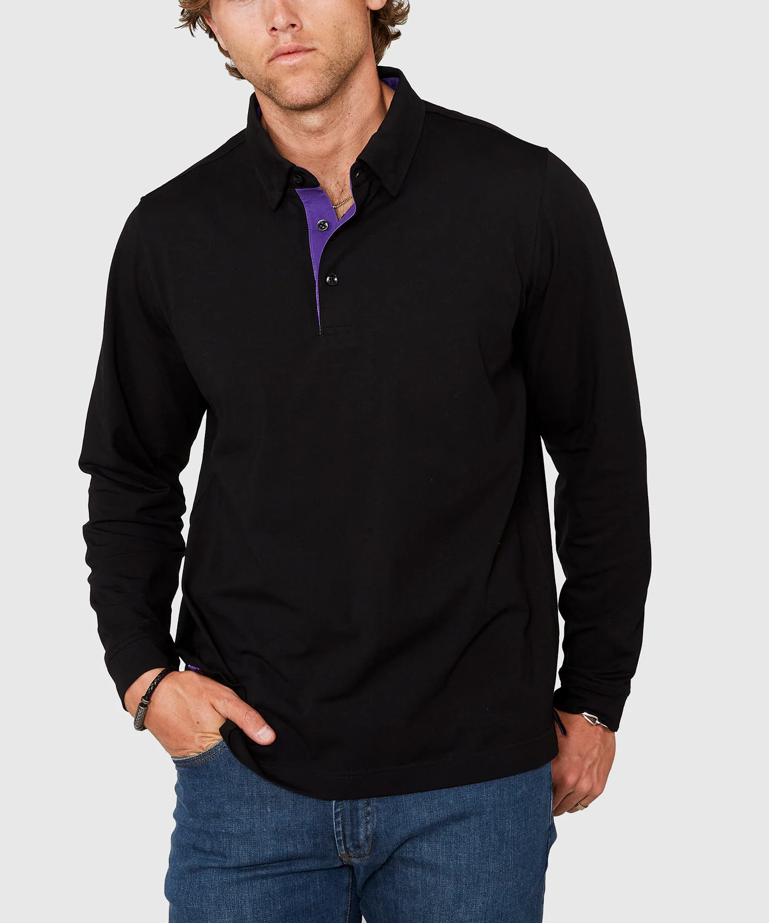 Westport No-Tuck Long Sleeve Stretch Cotton Rich Contrast Trim Placket Polo - Image 14
