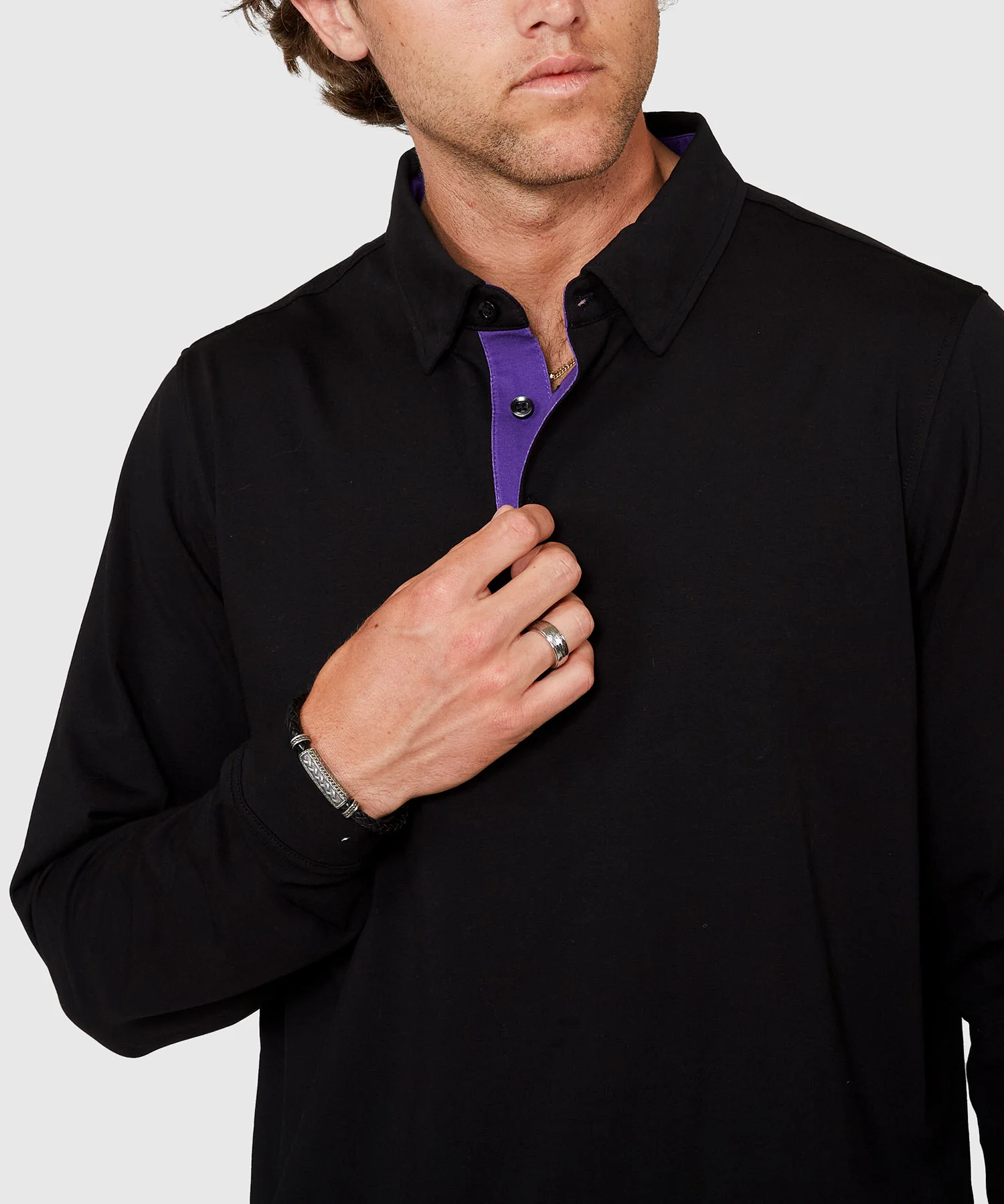 Westport No-Tuck Long Sleeve Stretch Cotton Rich Contrast Trim Placket Polo - Image 16