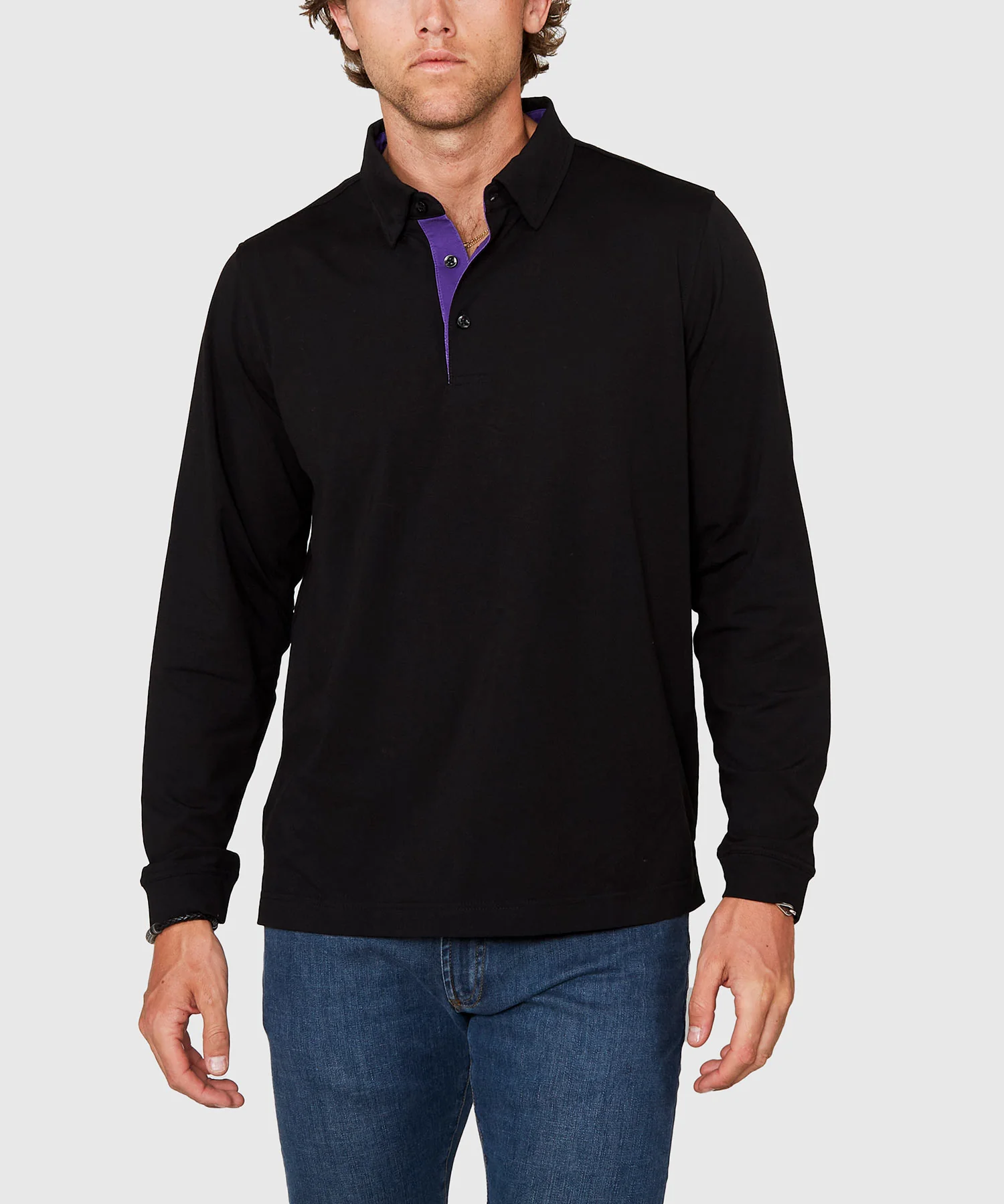 Westport No-Tuck Long Sleeve Stretch Cotton Rich Contrast Trim Placket Polo - Image 17