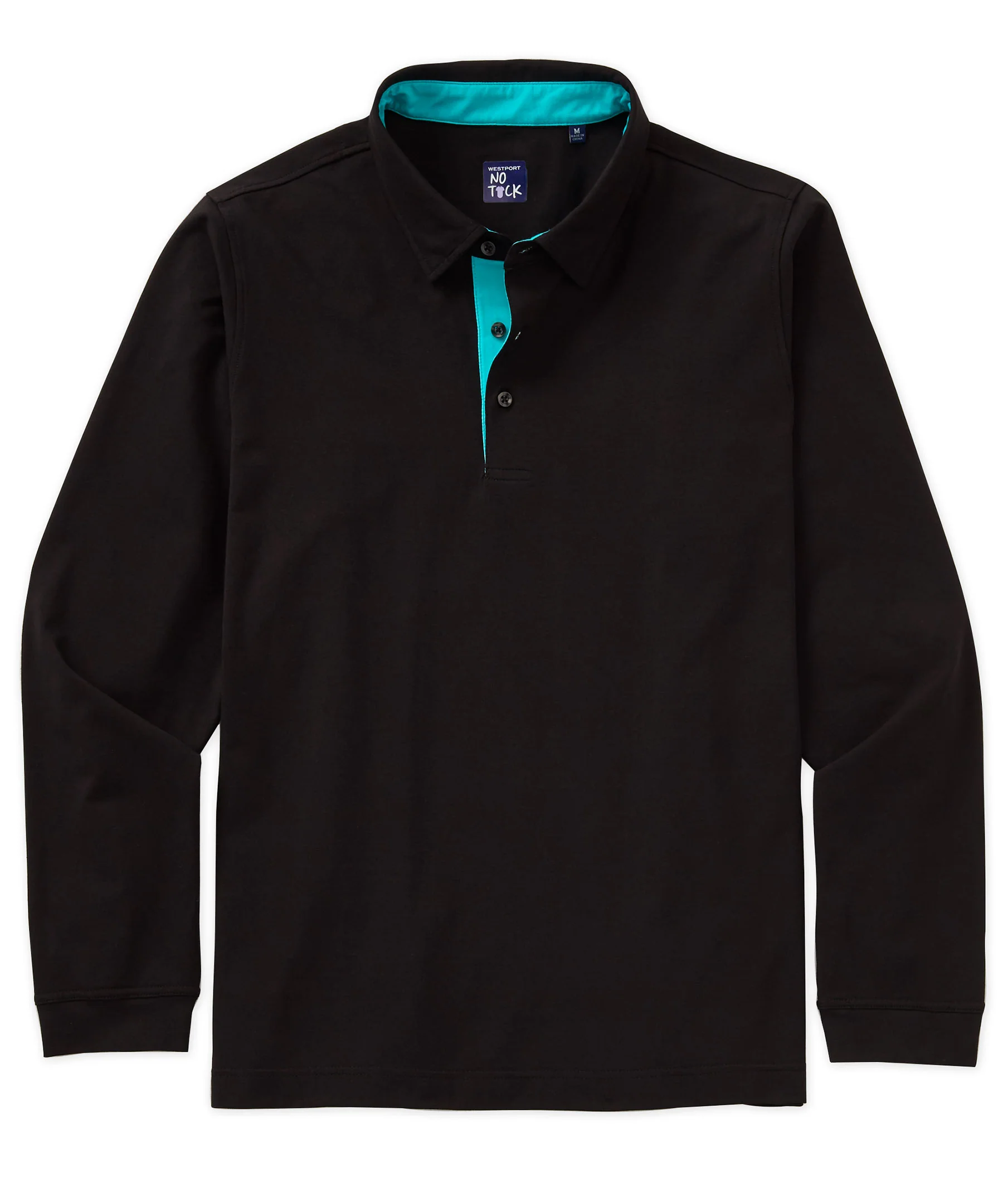 Westport No-Tuck Long Sleeve Stretch Cotton Rich Contrast Trim Placket Polo - Image 3