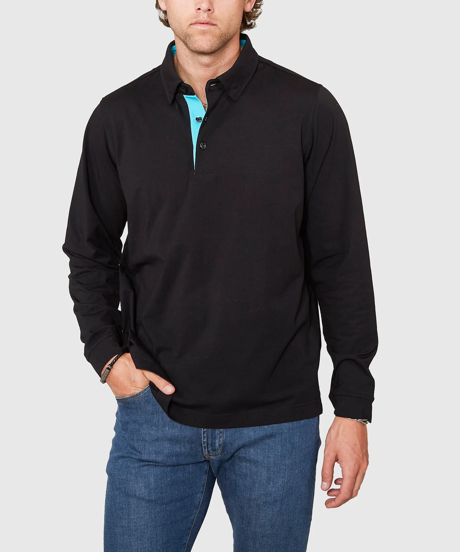 Westport No-Tuck Long Sleeve Stretch Cotton Rich Contrast Trim Placket Polo - Image 5