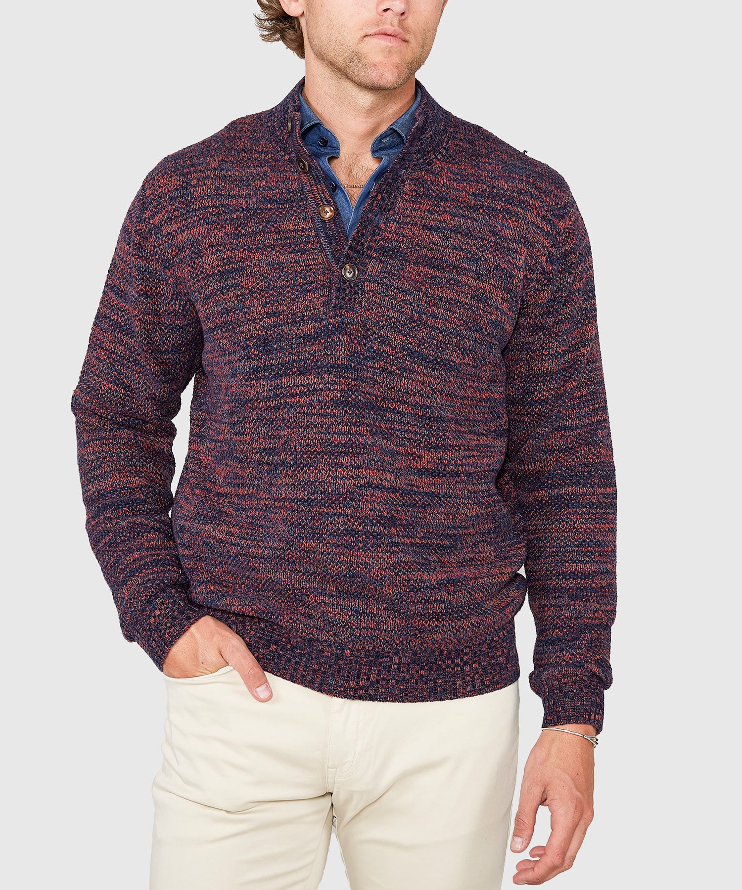 Westport Black Chenille Button Mock Sweater - Image 6