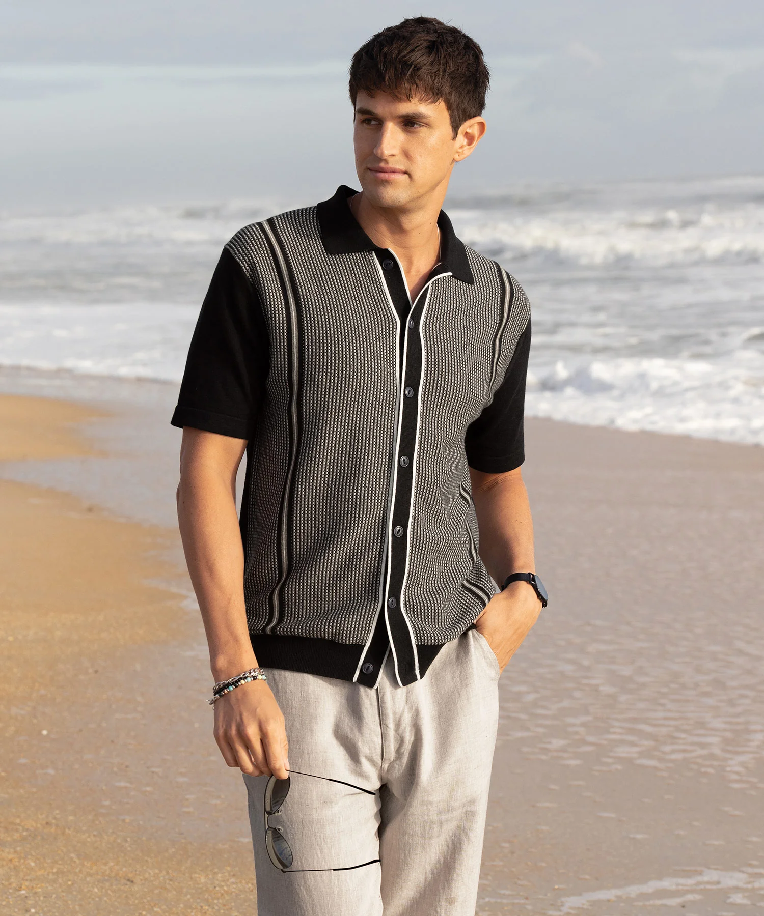 Westport Black Short Sleeve Como Button Front Polo - Image 2