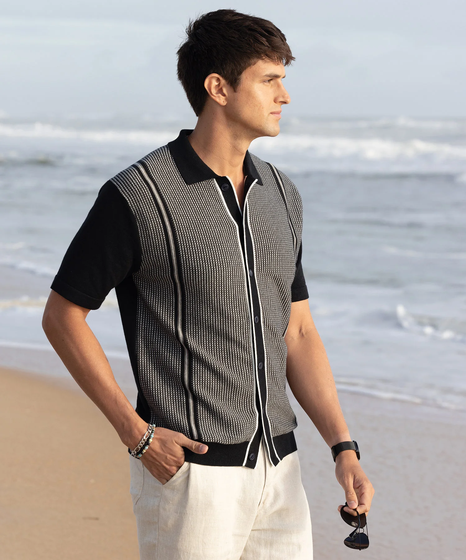 Westport Black Short Sleeve Como Button Front Polo - Image 3