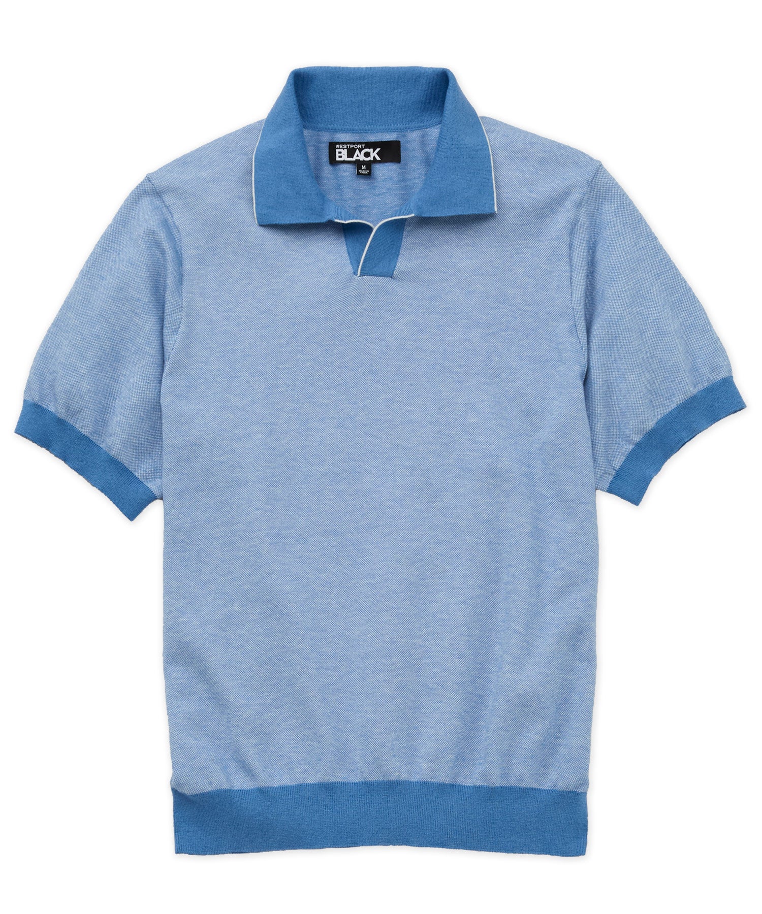 Westport Black Short Sleeve Crooner Birdseye Johnny Collar Polo