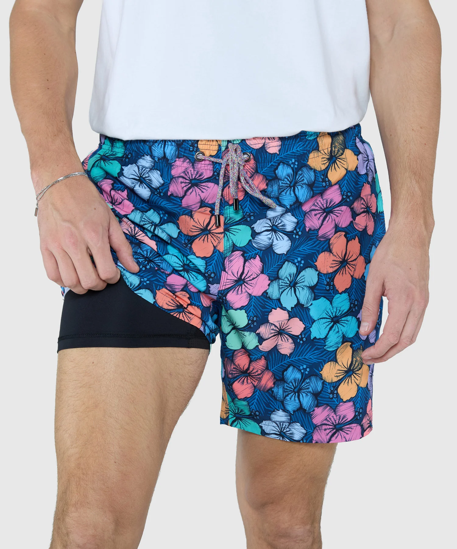 Westport Black Hampton Hibiscus Print Swim Shorts - Image 2