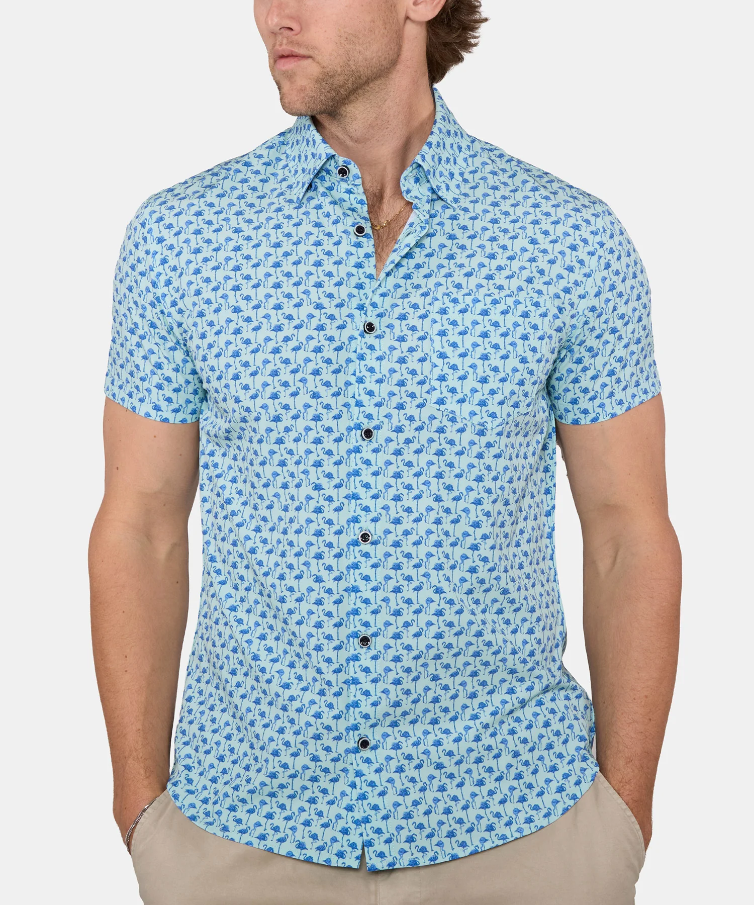 Westport Lifestyle Flamingo Print Performance Stretch Sport Shirt - Image 2