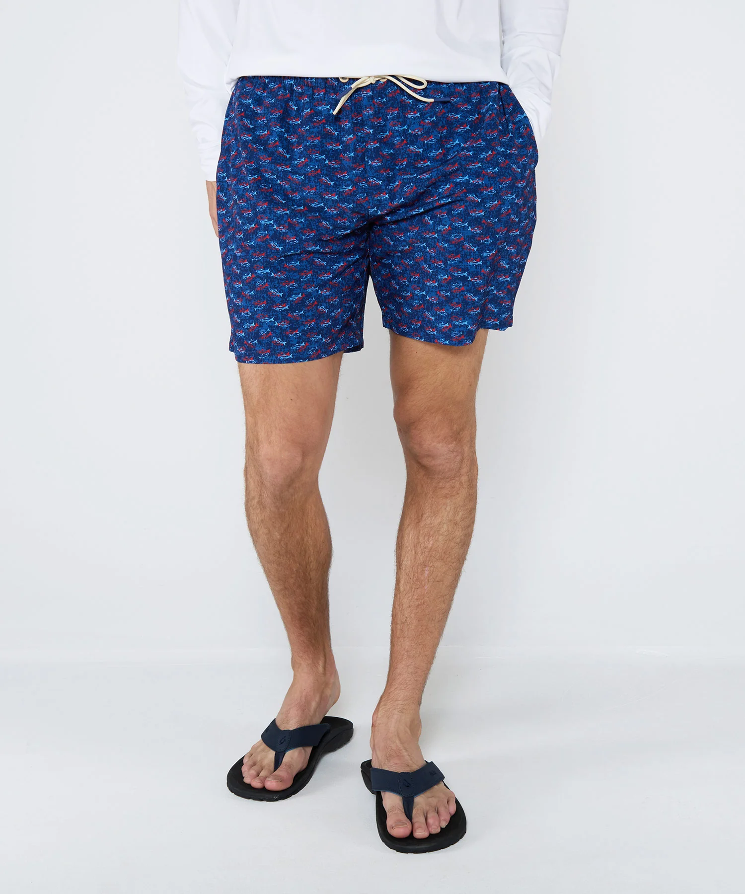 Westport Lifestyle Fish Print Stretch Swim Trunks - Image 5