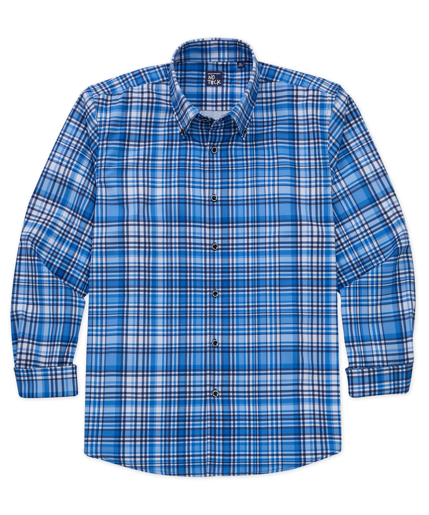 Westport No-Tuck Long Sleeve Button-Down Stretch Performance Plaid Sport Shirt