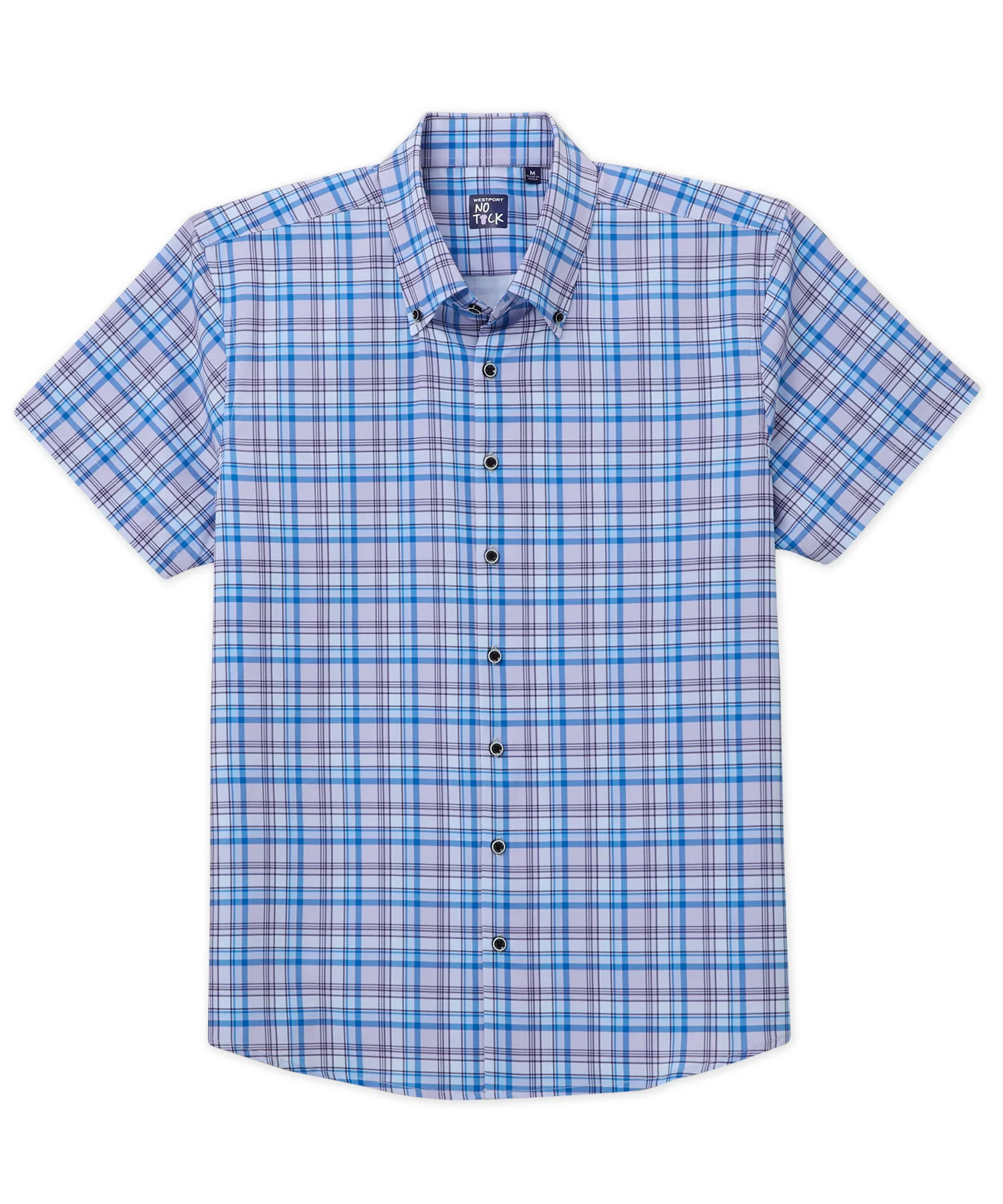 Westport No-Tuck Short Sleeve Button-Down Stretch Performance Plaid Sport Shirt