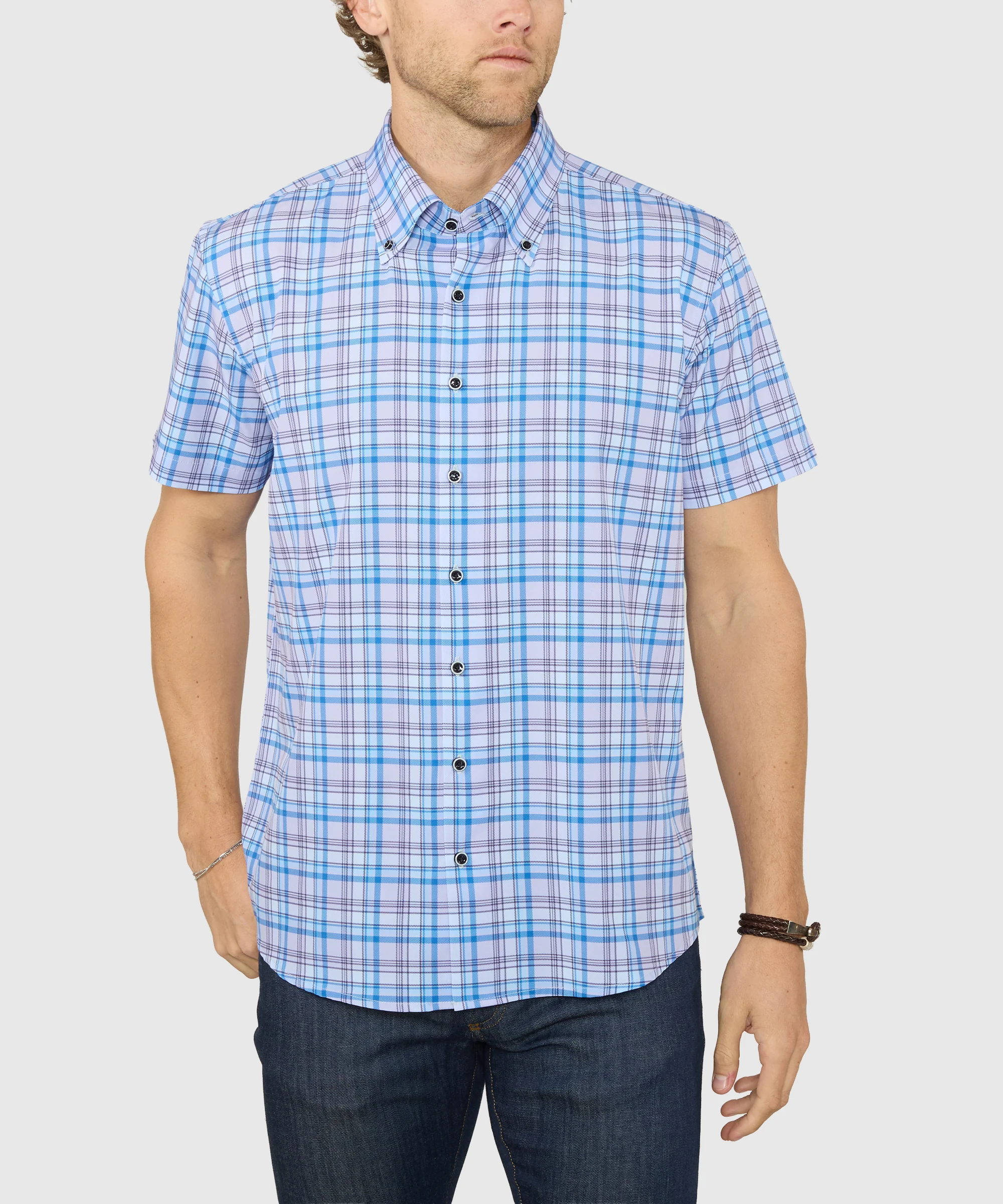 Westport No-Tuck Short Sleeve Button-Down Stretch Performance Plaid Sport Shirt - Image 2