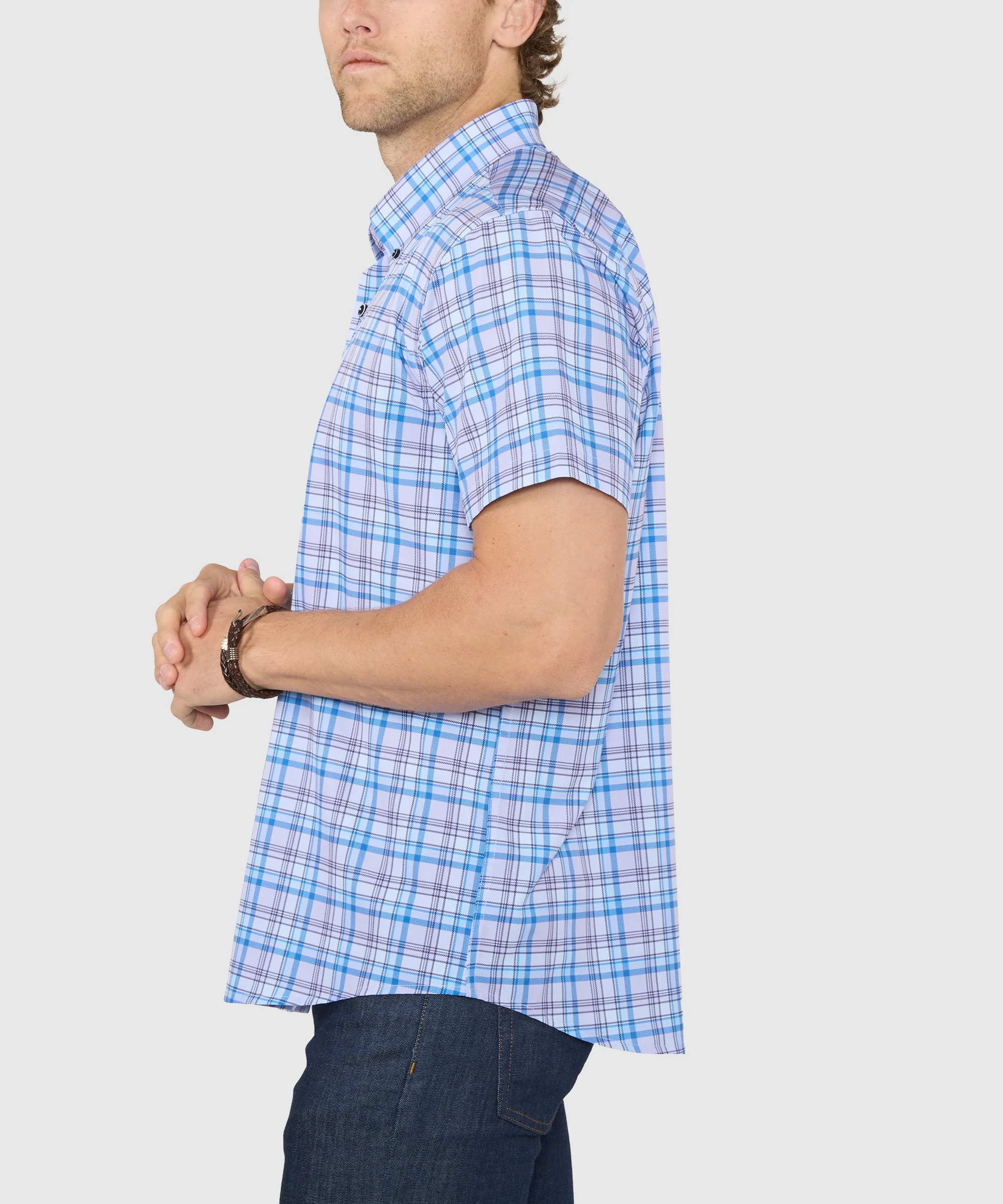 Westport No-Tuck Short Sleeve Button-Down Stretch Performance Plaid Sport Shirt - Image 3