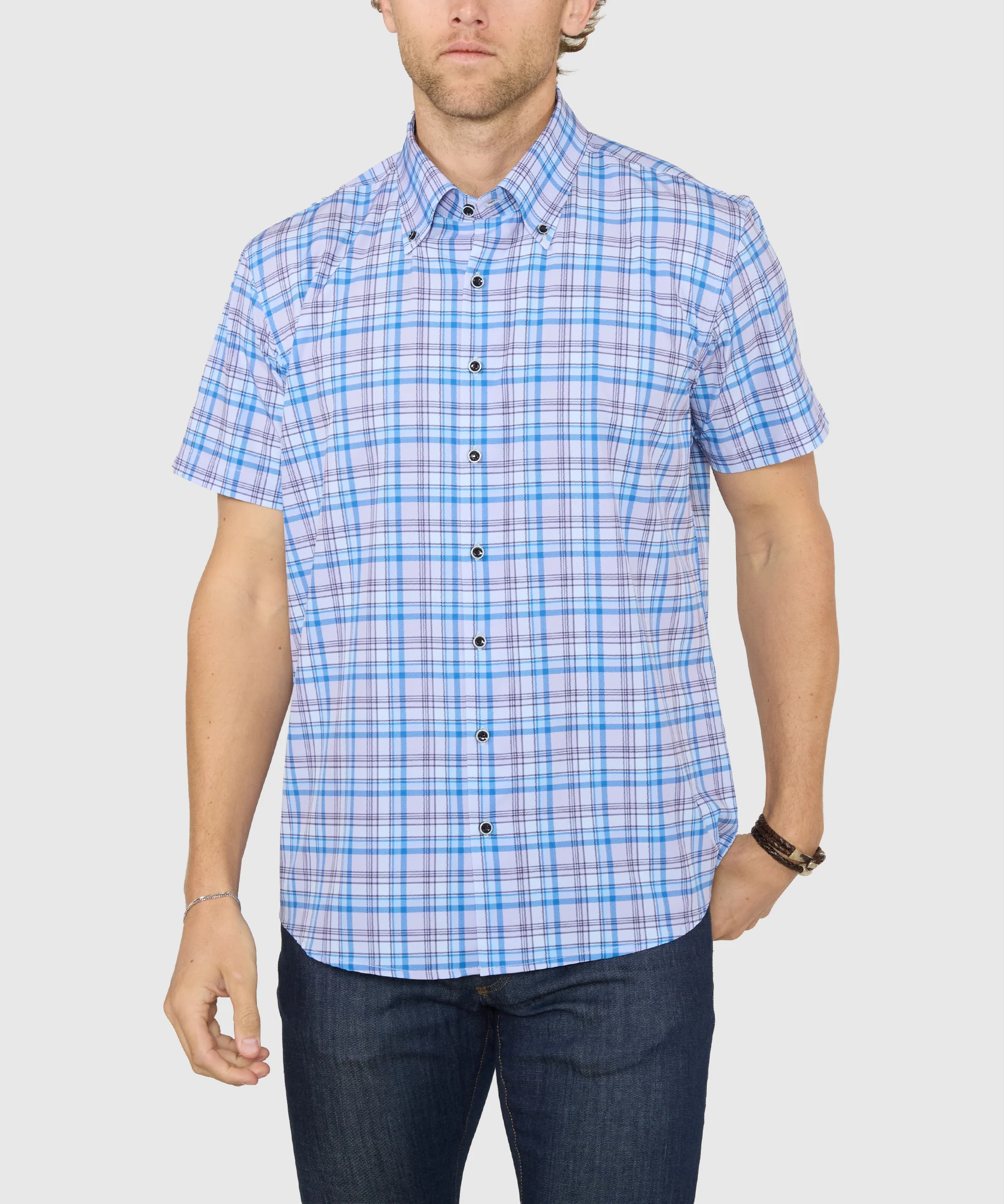 Westport No-Tuck Short Sleeve Button-Down Stretch Performance Plaid Sport Shirt - Image 4