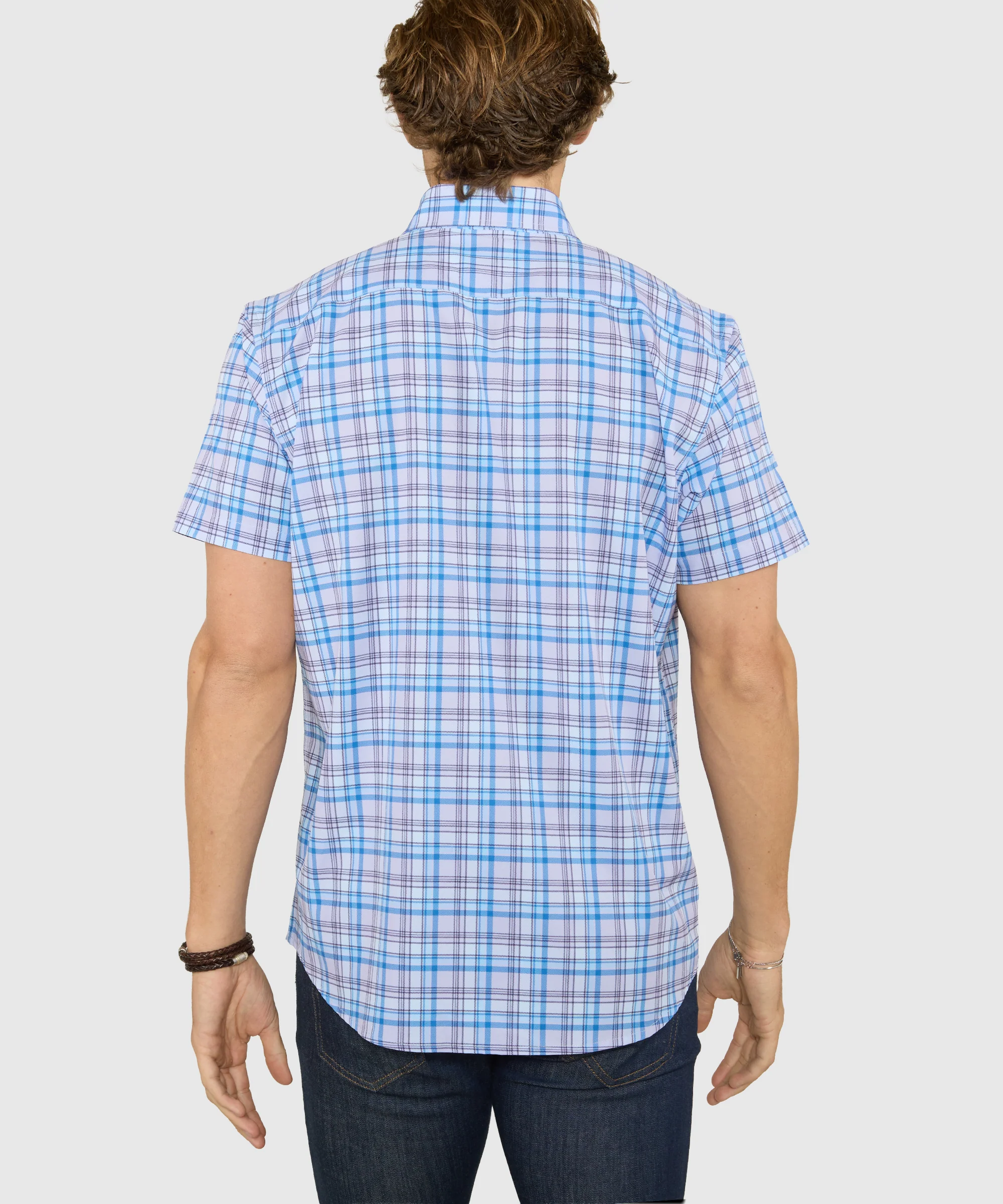 Westport No-Tuck Short Sleeve Button-Down Stretch Performance Plaid Sport Shirt - Image 5