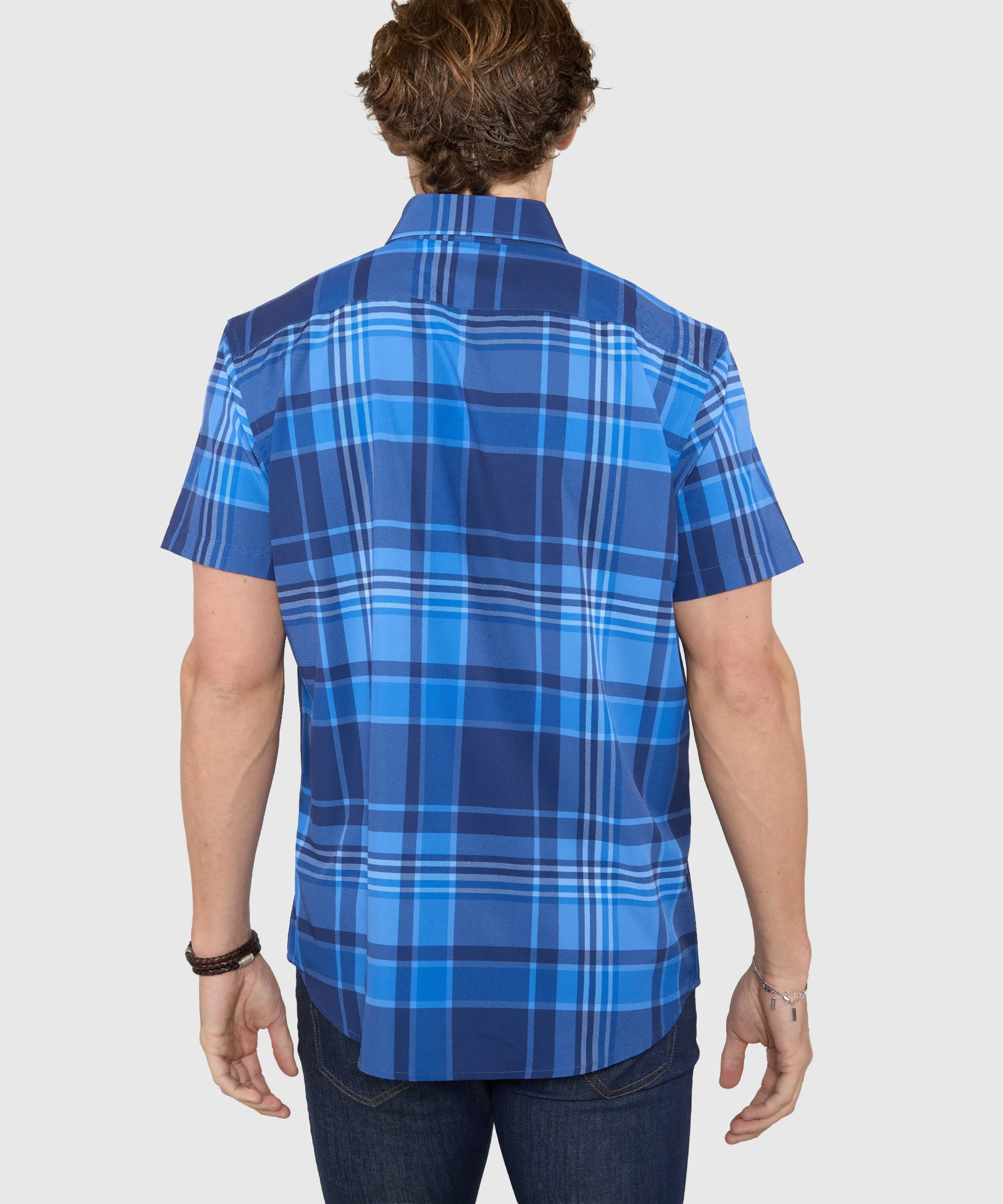 Westport No-Tuck Short Sleeve Button-Down Collar Stretch Performance Big Plaid Sport Shirt - Image 5