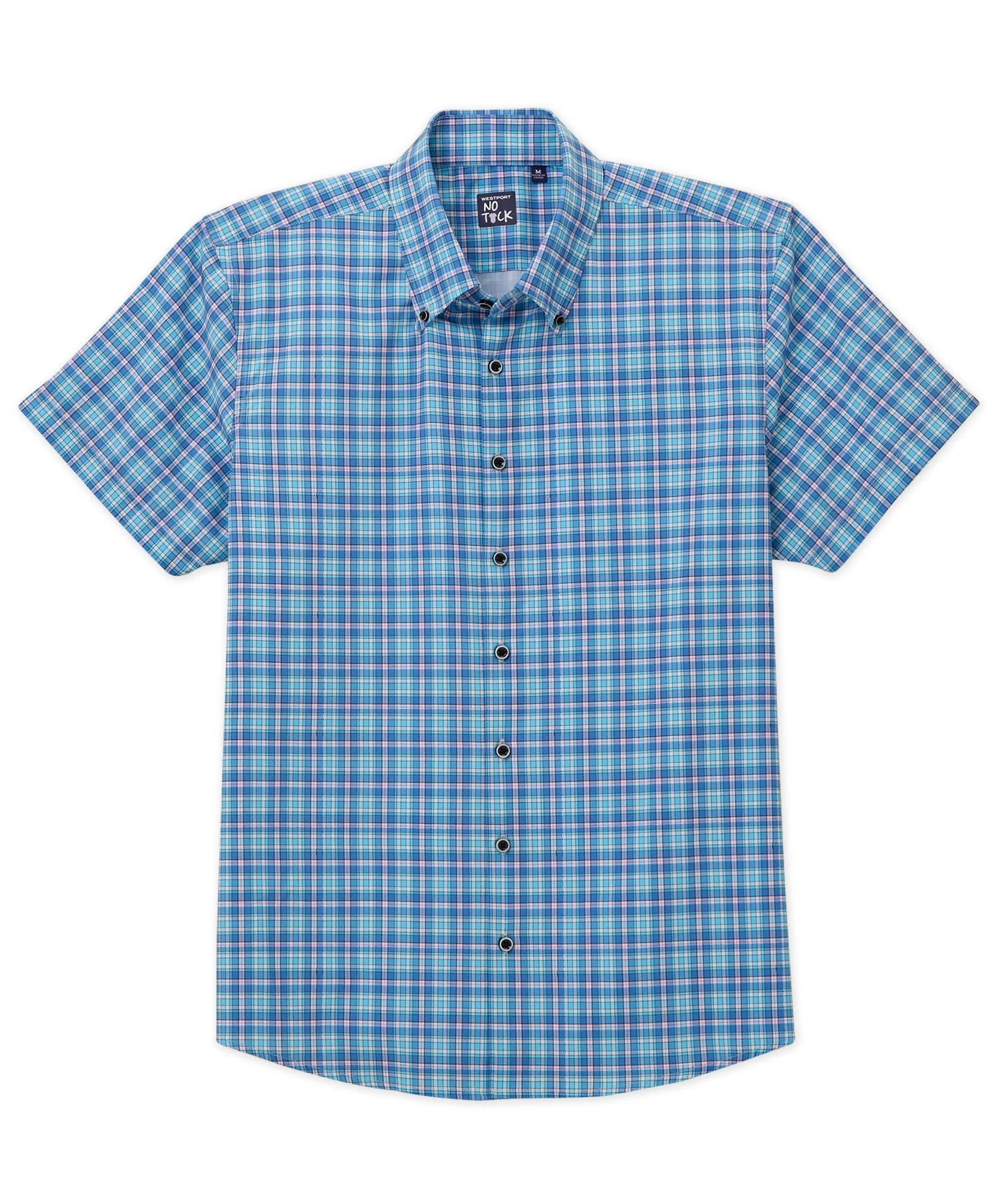 Westport No-Tuck Short Sleeve Button-Down Collar Stretch Performance Plaid Sport Shirt