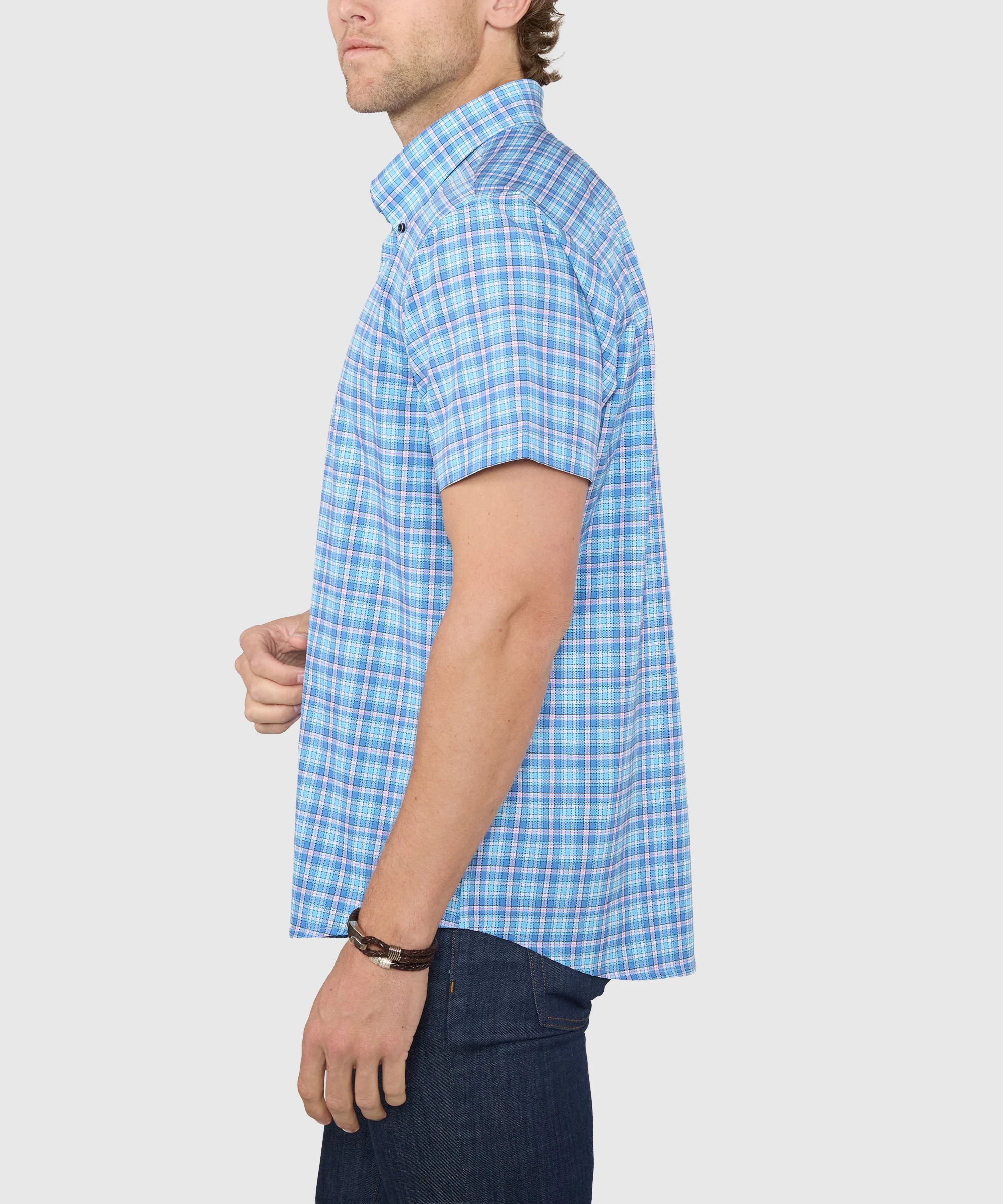 Westport No-Tuck Short Sleeve Button-Down Collar Stretch Performance Plaid Sport Shirt - Image 3