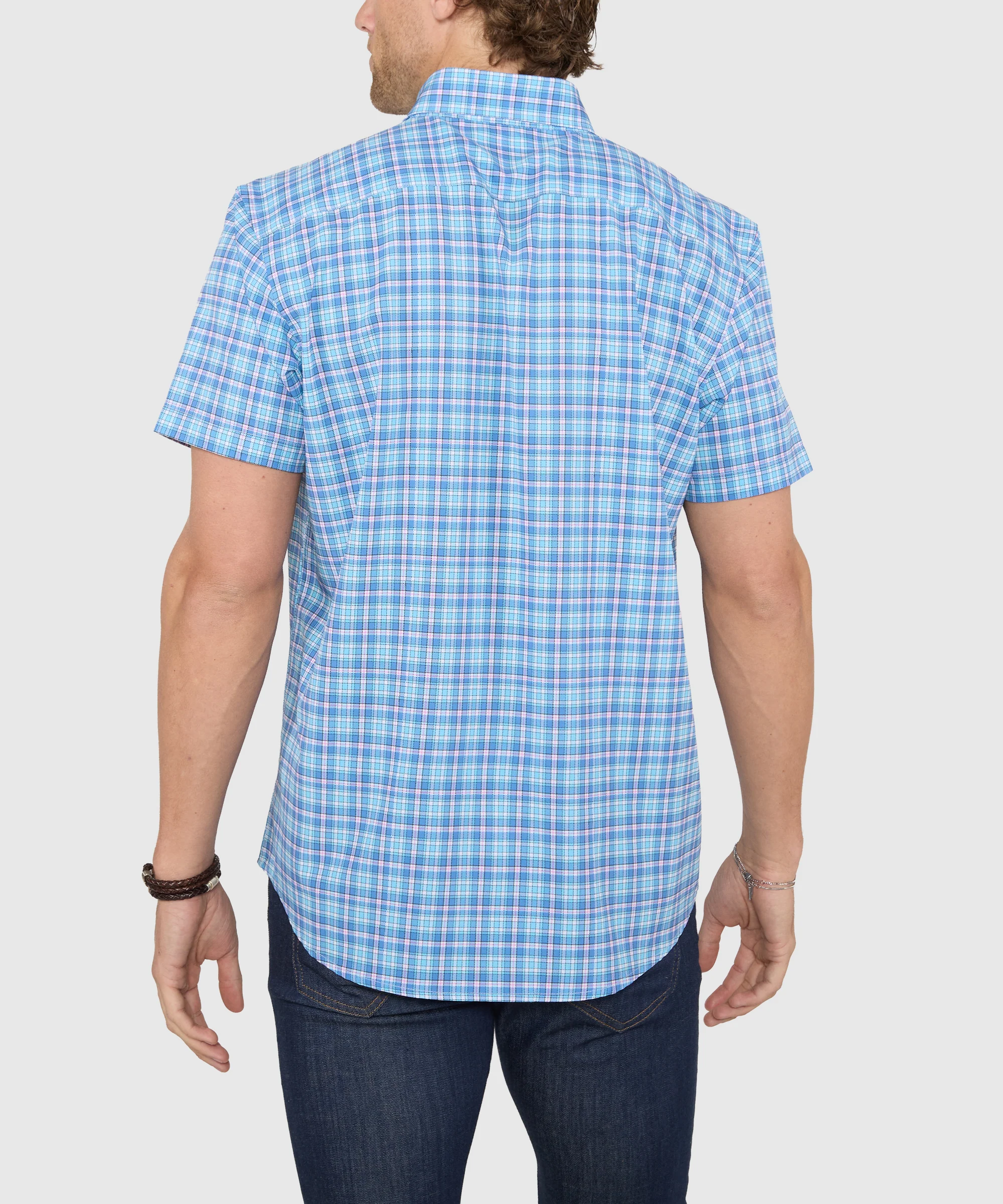 Westport No-Tuck Short Sleeve Button-Down Collar Stretch Performance Plaid Sport Shirt - Image 5