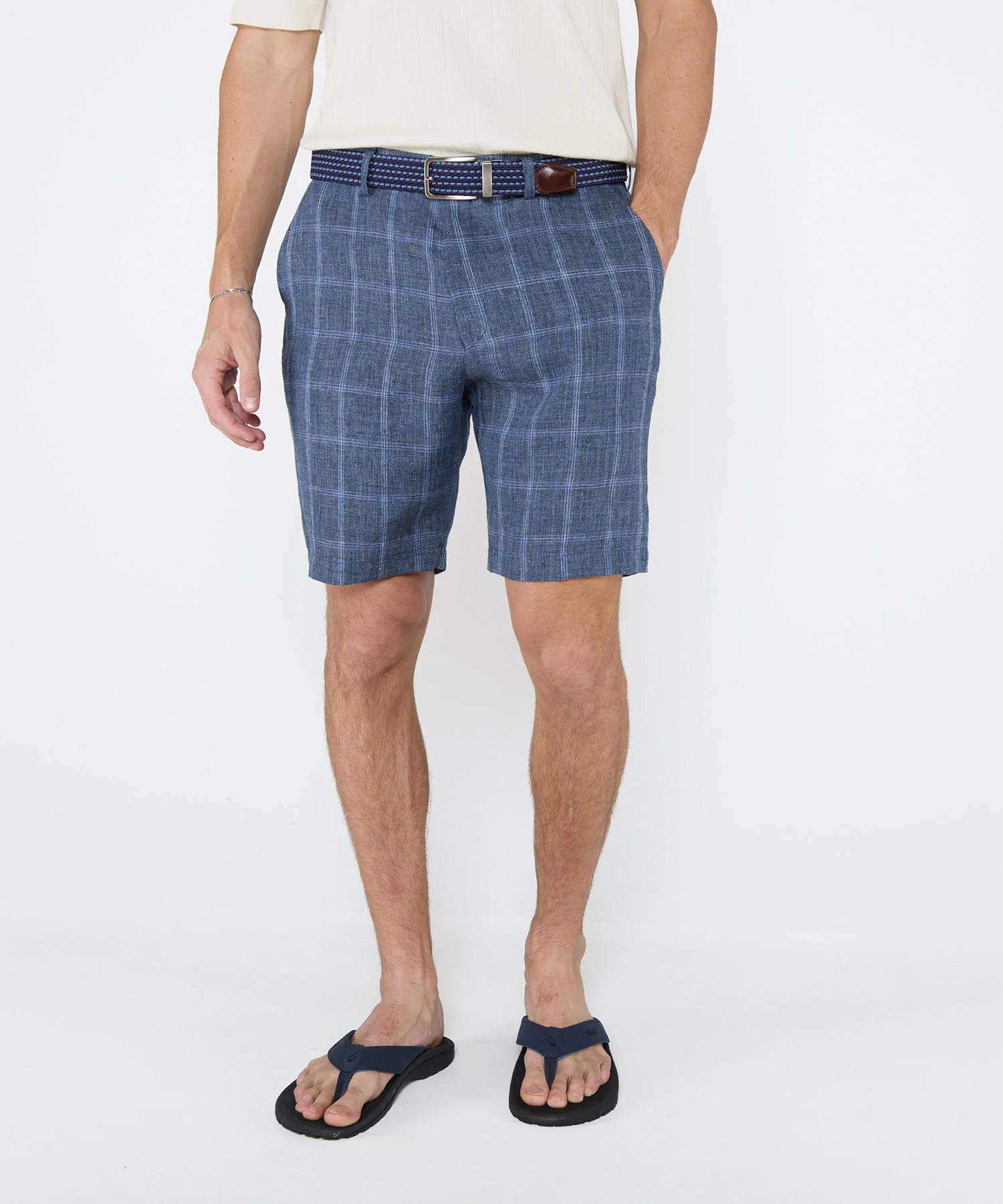 Westport Black Mayfair Linen Flat-Front Check Shorts - Image 2