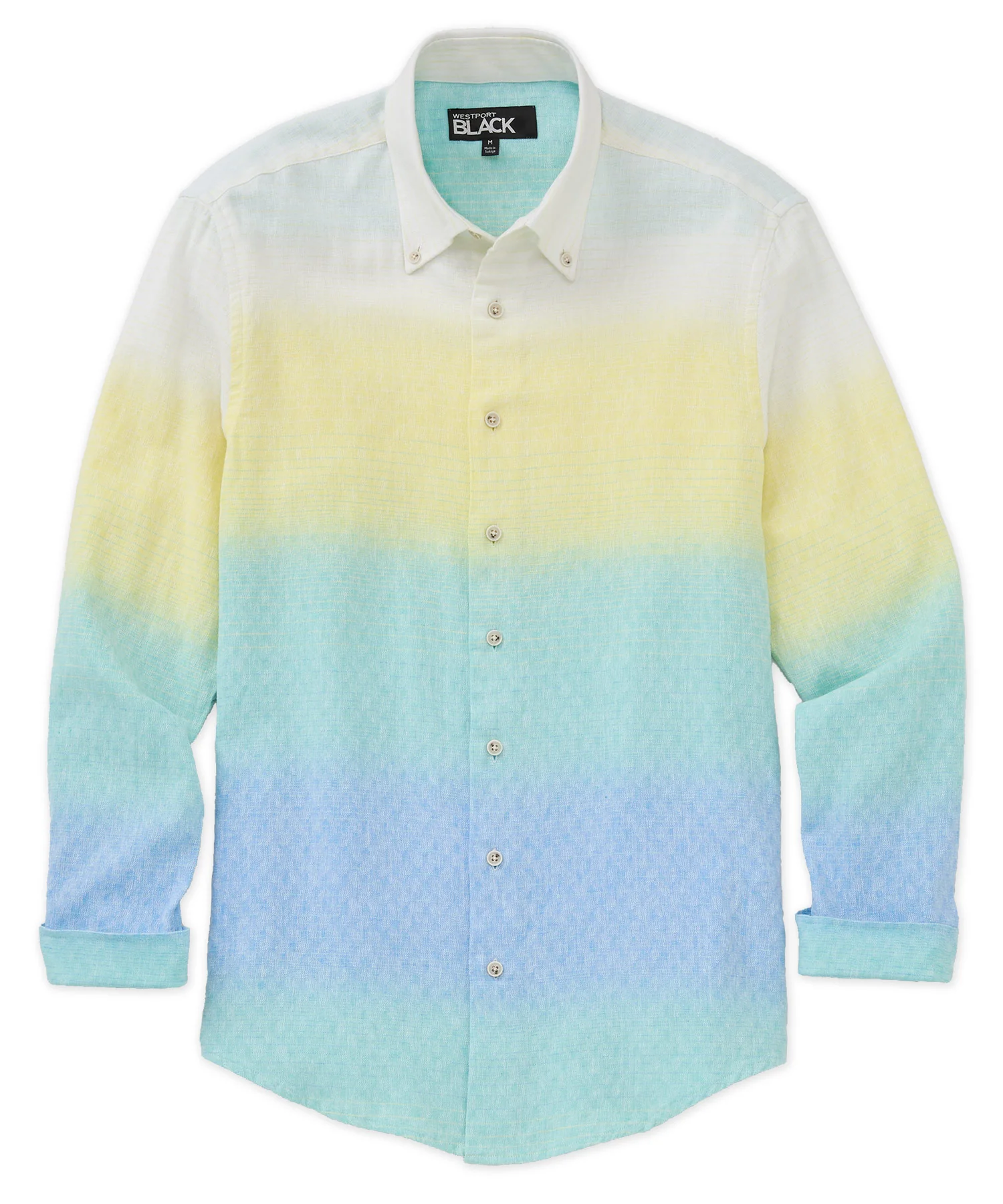 Westport Black Long Sleeve Button-Down Cotton-Linen Ombre Sport Shirt